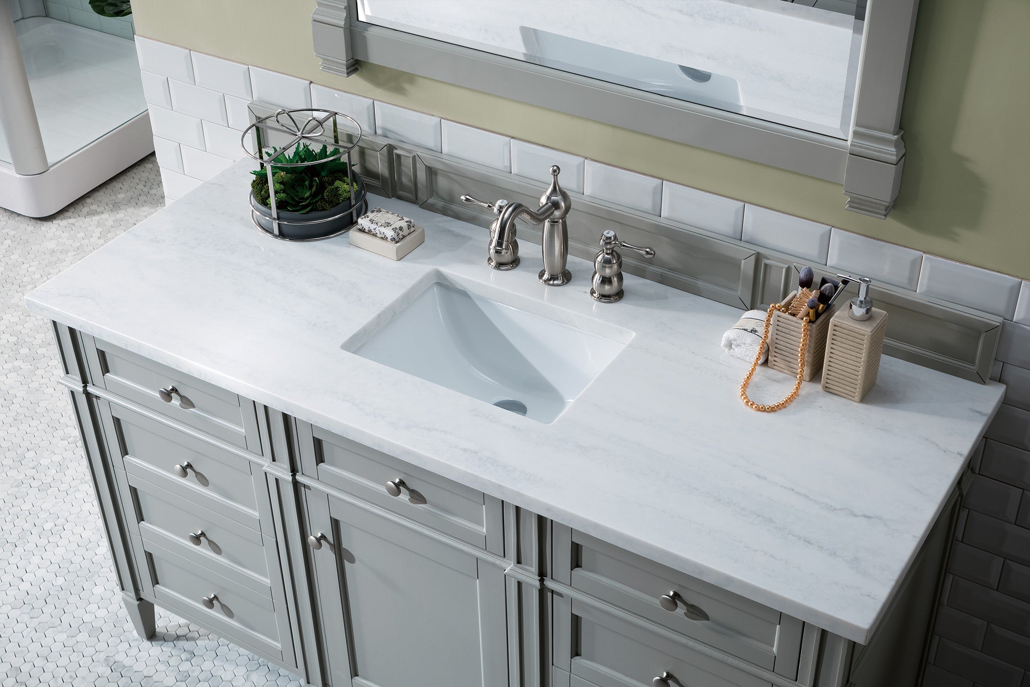 Brittany 60-Inch Urban Gray Single Bathroom Vanity with 3CM Arctic Fall Solid Surface Countertop - Perfect for Modern Home Bathroom Renovation & Small Space Design