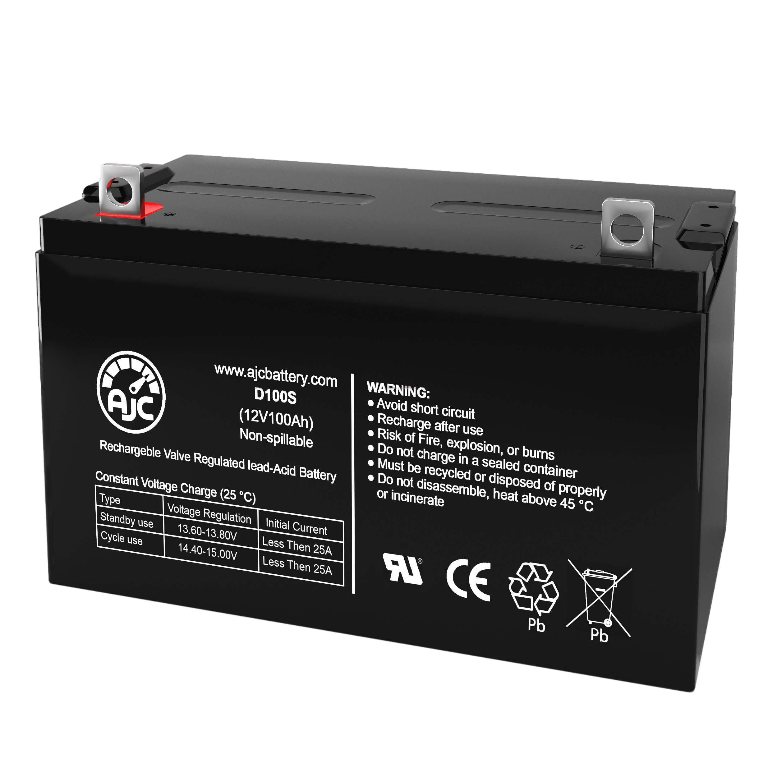 AJC 12V 100Ah Deep Cycle Solar Battery - Compatible with Pv Generator TEA-6B11-1000VA - Rechargeable AGM Battery for Solar Power Systems, Off-Grid Applications, RV, Marine & Backup Power