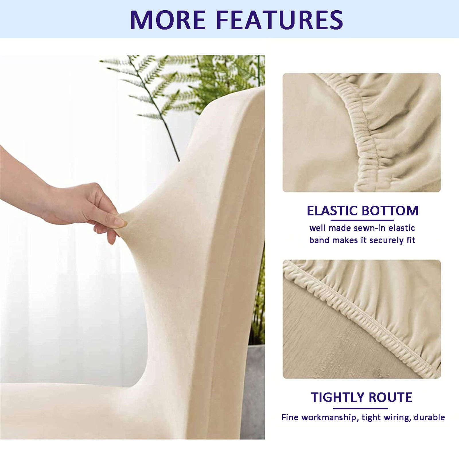 Velvet Stretch Dining Chair Covers - Machine Washable Slipcovers for Dining Room, Living Room & Bedroom - Beige Set of 2 - Perfect for Home Decor, Parties & Everyday Protection