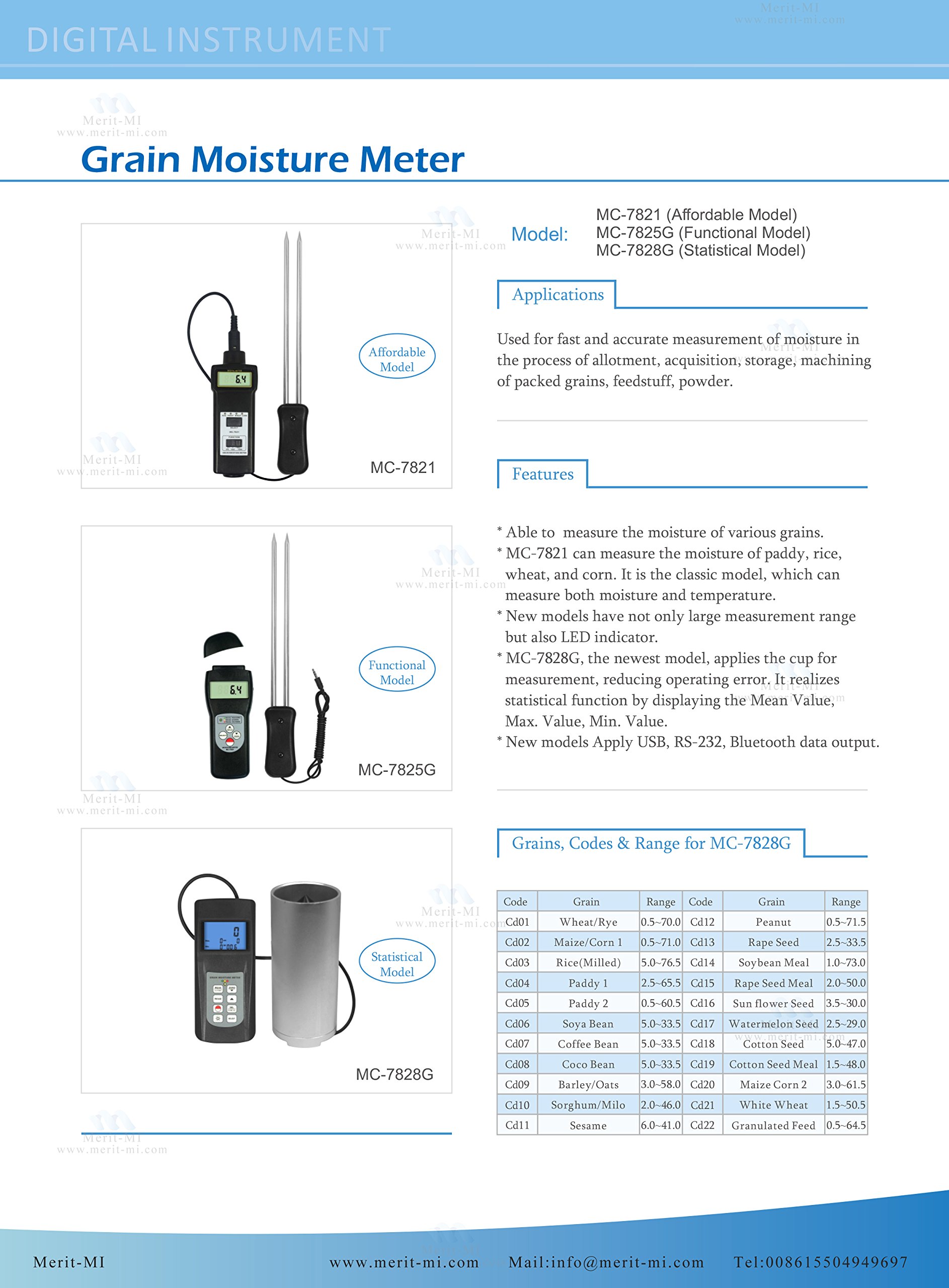 MC-7825G Digital Portable Grain Moisture Meter - Accurate Humidity Tester for Coffee, Maize, Pepper, Corn, Oats (7-30% Range) - Perfect for Farmers, Coffee Roasters & Food Processing Industry