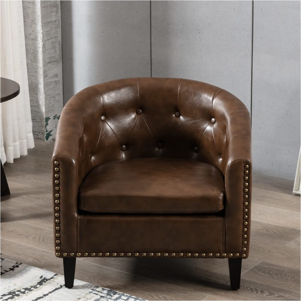 Luxury PU Leather Tufted Barrel Tub Chair for Living Room, Bedroom & Club - Stylish Accent Seating for Home & Office Decor