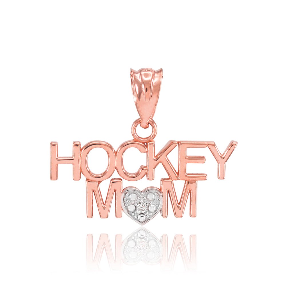 10K Two-Tone Rose Gold & White Gold Hockey Mom Heart Pendant with Diamond Accents - Perfect Gift for Sports Moms, Team Spirit Jewelry for Games & Special Occasions