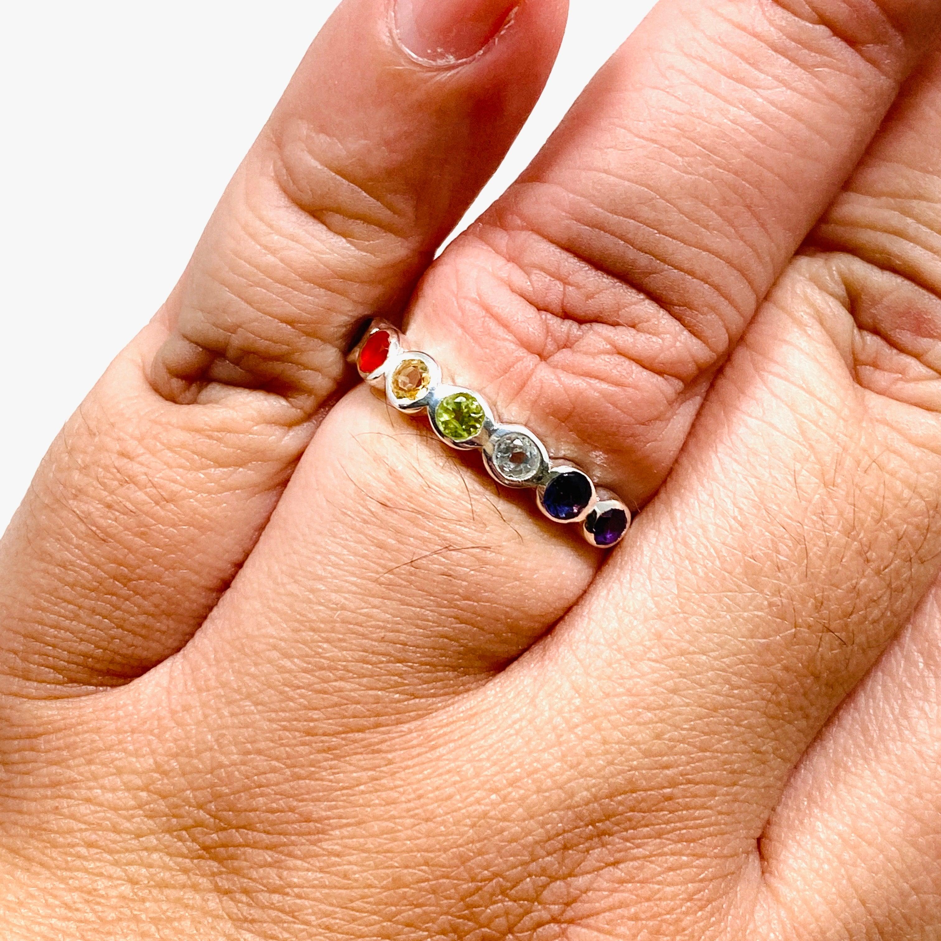 Chakra Ring R4178 - Spiritual Healing Energy Jewelry for Meditation & Yoga | Handmade Adjustable Balance Stone Ring for Women & Men