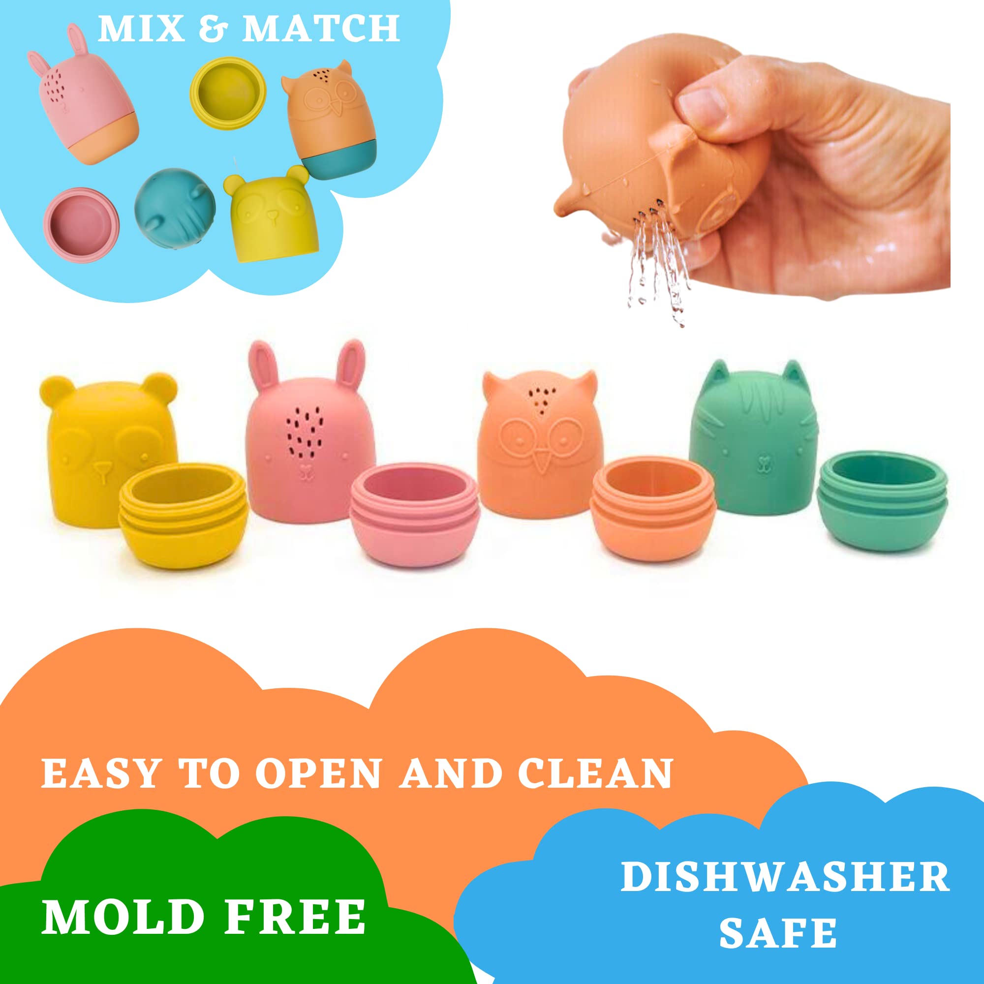 Bumble Bear Silicone Bath Toys for Babies 6-12 Months & Toddlers 1-3 Years - Non-Toxic, Mold-Free, Dishwasher Safe Infant Bathtub & Pool Water Toys (Coral) - Perfect for Sensory Play, Bath Time Fun, and Early Learning Development