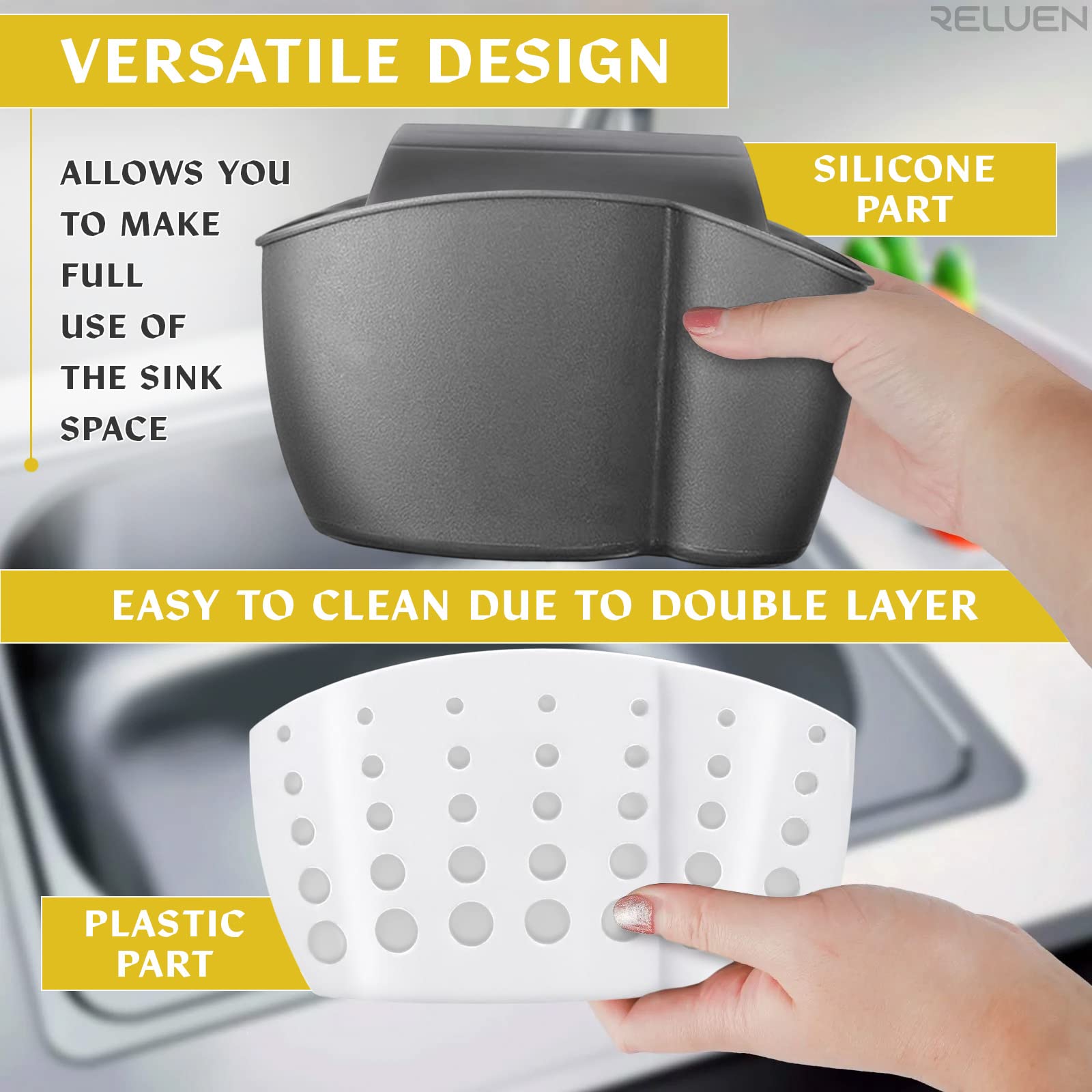 Adjustable Silicone Sponge and Soap Holder for Kitchen Sink - Over the Faucet Hanging Organizer with Strap - Durable Sink Caddy for Sponges and Dish Soap - Perfect for Kitchen Organization and Cleaning Accessories Storage