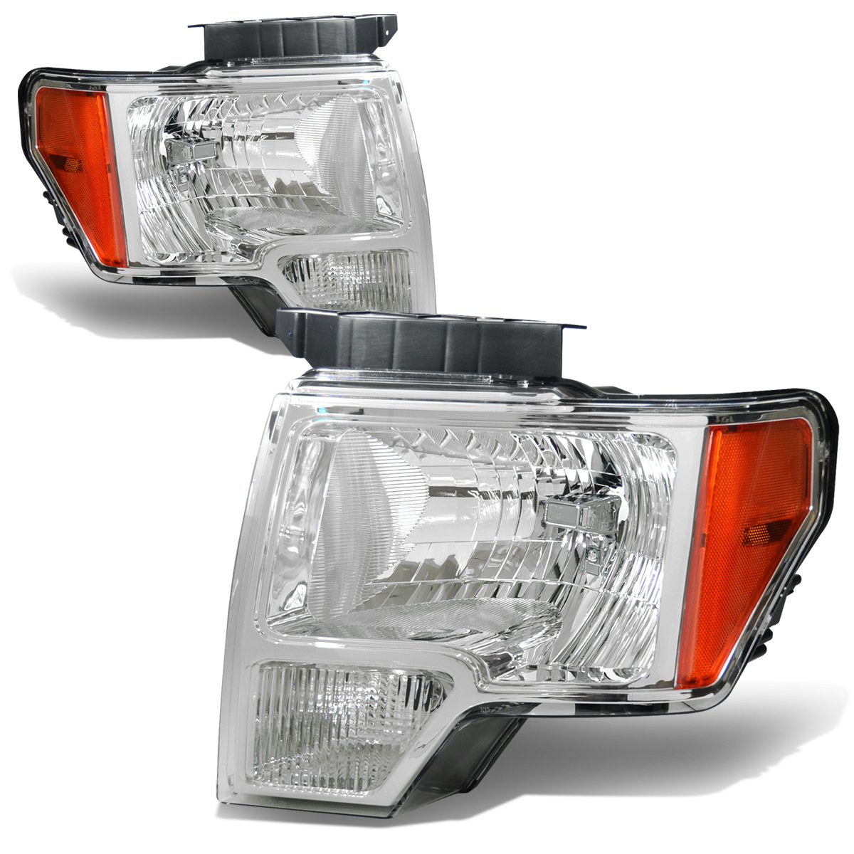 Auto Dynasty Halogen Headlight Assembly Replacement for Ford F-150 12th Generation (2009-2014) - Driver & Passenger Side Headlamps with Signal Lights & Chrome Housing Amber Corner - Perfect for Night Driving, Off-Road Adventures & Vehicle Restoration Projects