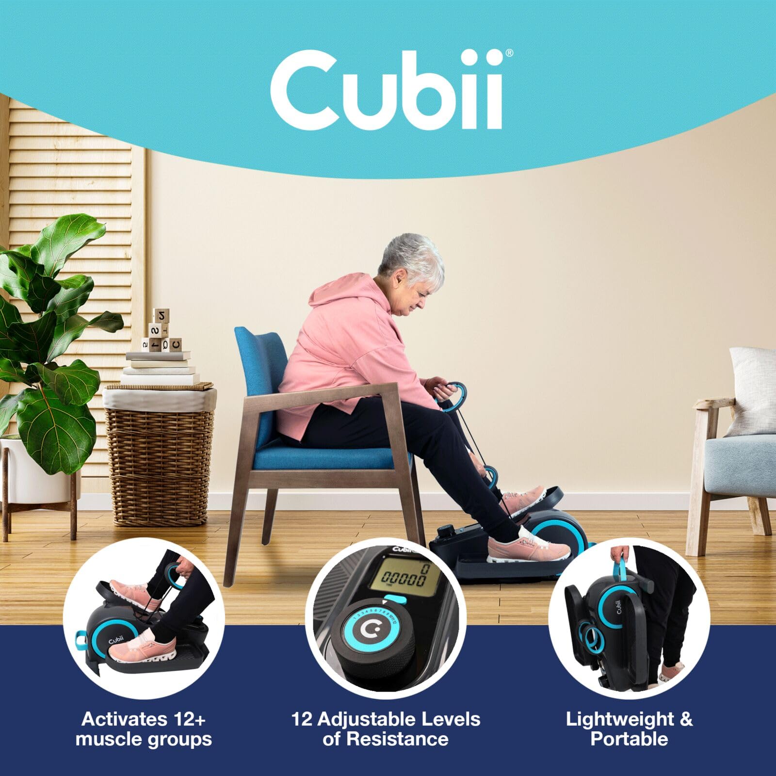 **Cubii Total Body 2-in-1 Under Desk Elliptical Machine – 12 Resistance Levels, Low-Impact Cardio & Strength Training for Home & Office – Ergonomic Pulley System for Full-Body Workout – Ideal for Adults & Seniors (Perfect for Sedentary Lifestyles & Active Recovery)**