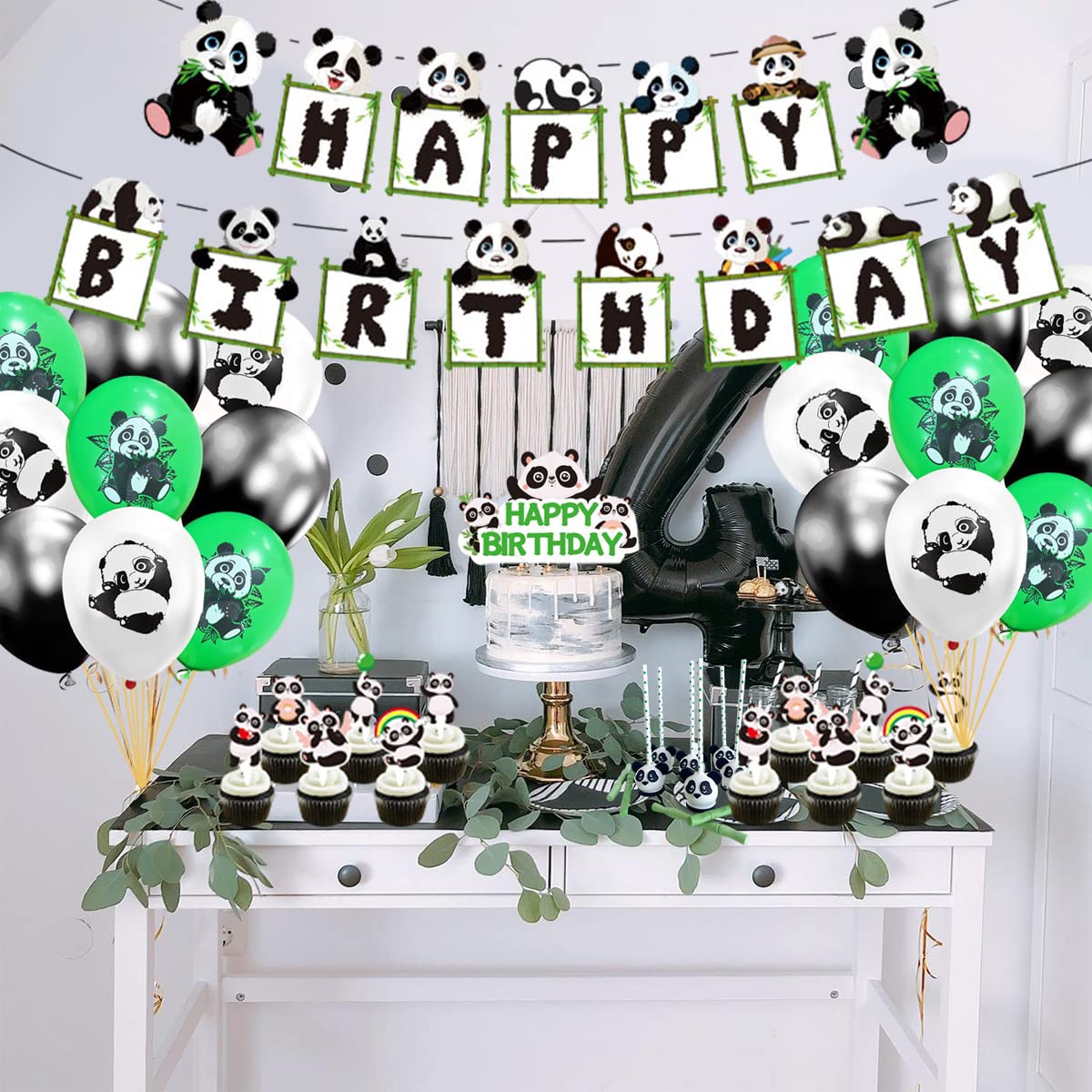 Panda Birthday Party Decorations Set - Happy Birthday Banner, Balloons & Cake Toppers for Panda Themed Party | Perfect for Kids Birthday, Baby Shower & Animal Theme Celebrations
