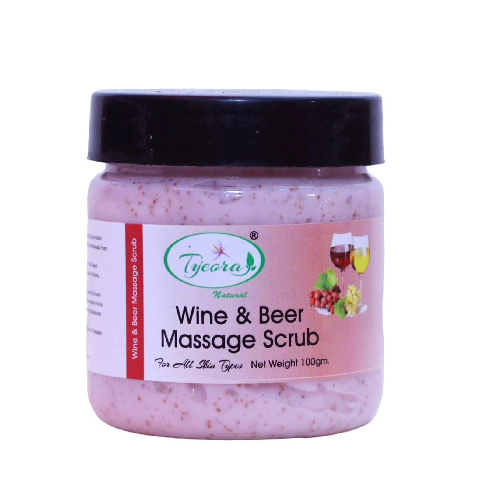 Tycora Natural Wine & Beer Massage Scrub for All Skin Types - 100g Exfoliating Body Scrub for Smooth & Glowing Skin - Perfect for Spa Day, Self-Care & Gift Giving