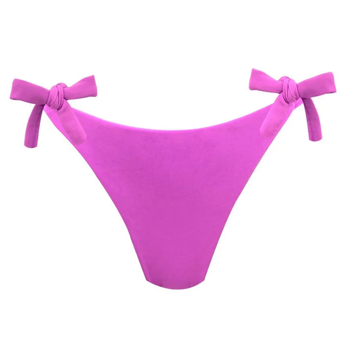 Sexy Solid Pink Magenta Brazilian Tie Side Scrunch Bikini Bottom - High Waisted Cheeky Swimwear for Beach, Pool & Summer Vacation