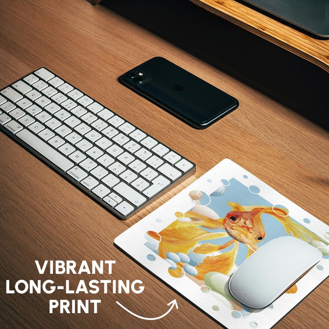 3D Rose 8x8 Inch Blowing Bubbles Goldfish Mouse Pad - Fantail, Ryukin & Fancy Goldfish Design, Non-Slip Gaming & Office Desk Mat (mp_46909_1) - Perfect for Computer Workstations, Gaming Setups & Home Offices