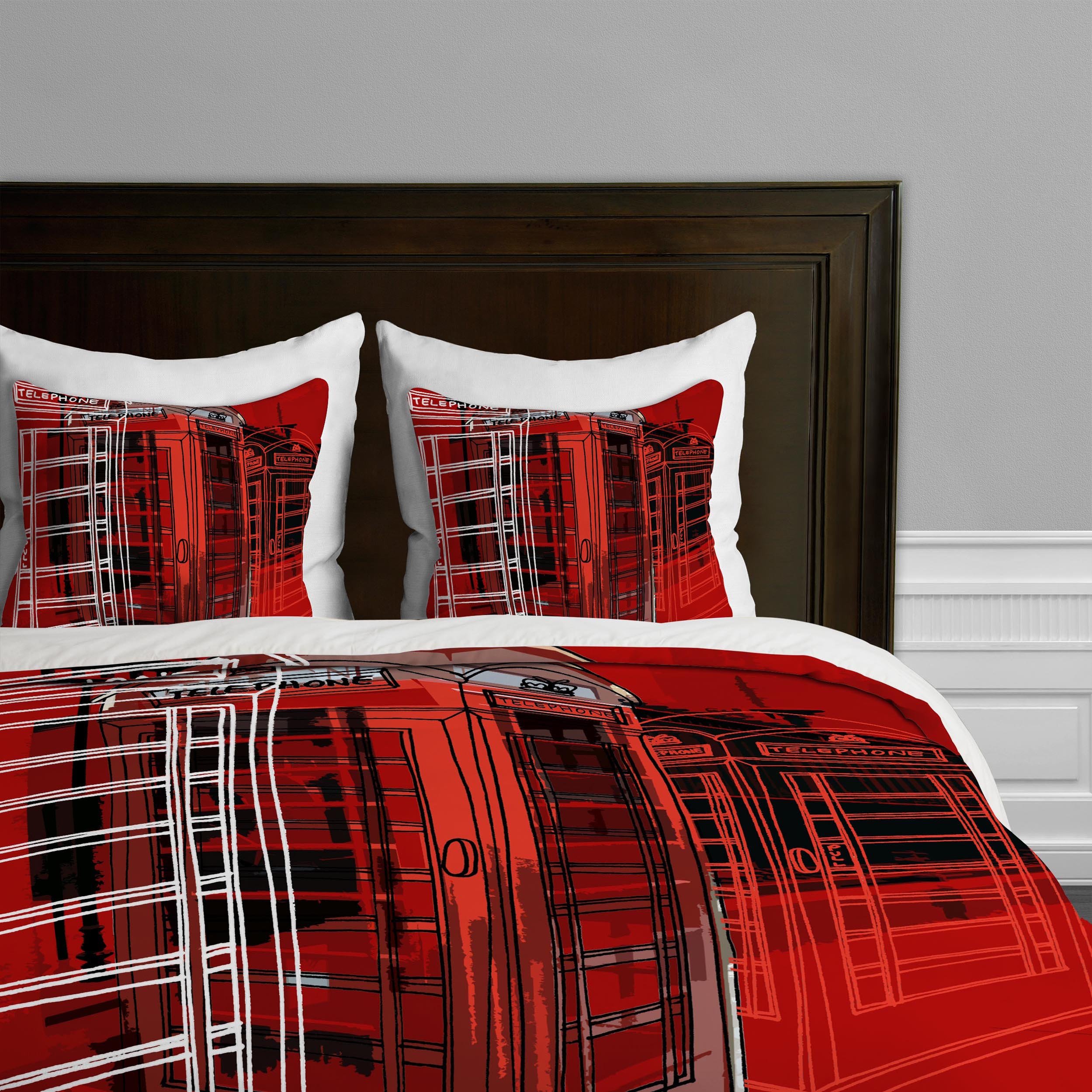 Deny Designs Aimee St Hill Phone Box Duvet Cover Set - Queen Size Bedding, British Red Telephone Box Pattern, Soft & Breathable Cotton - Perfect for UK Theme Bedrooms or Vintage Decor Lovers