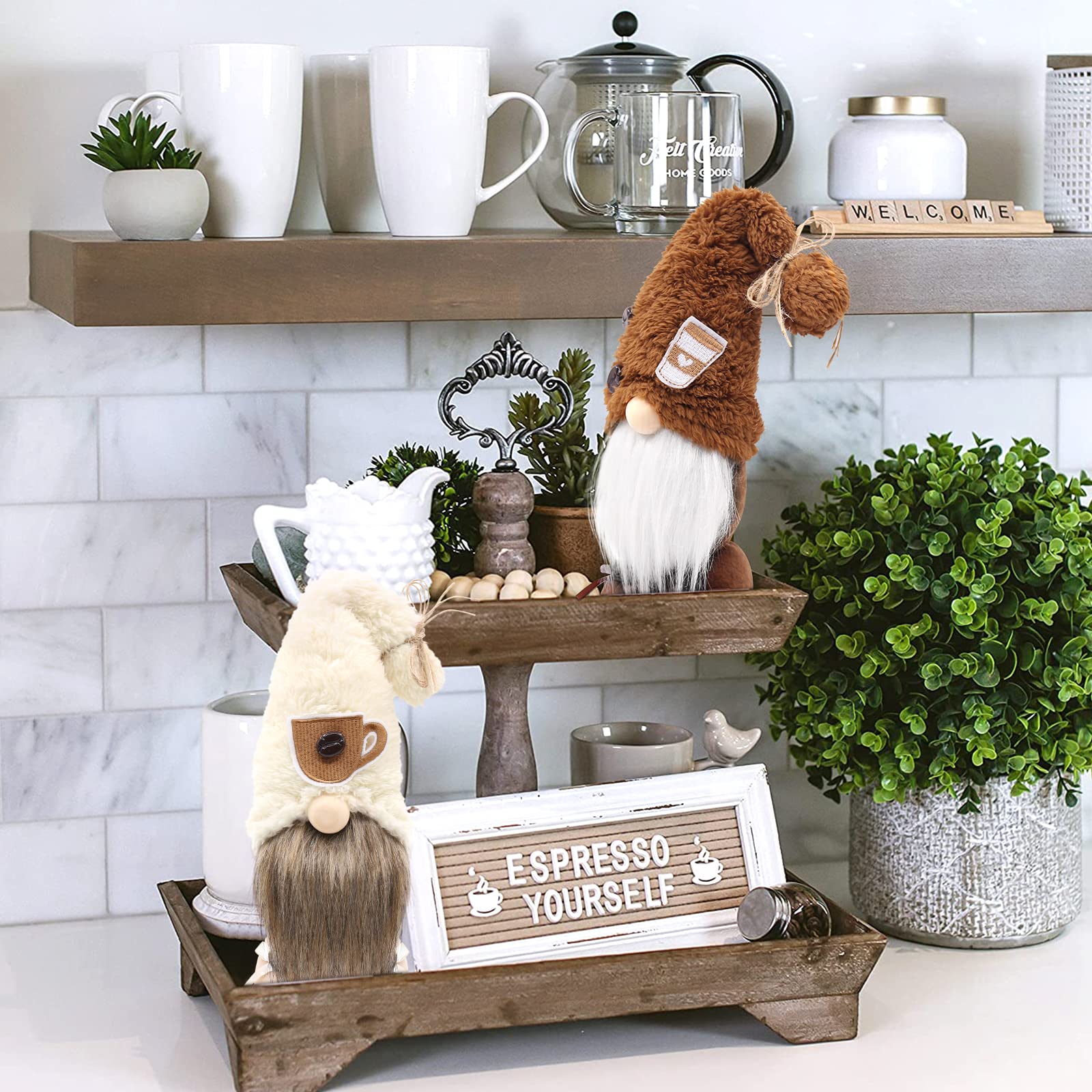 Coffee Gnomes Plush Set of 2 - Scandinavian Tomte Decor for Coffee Bar & Farmhouse