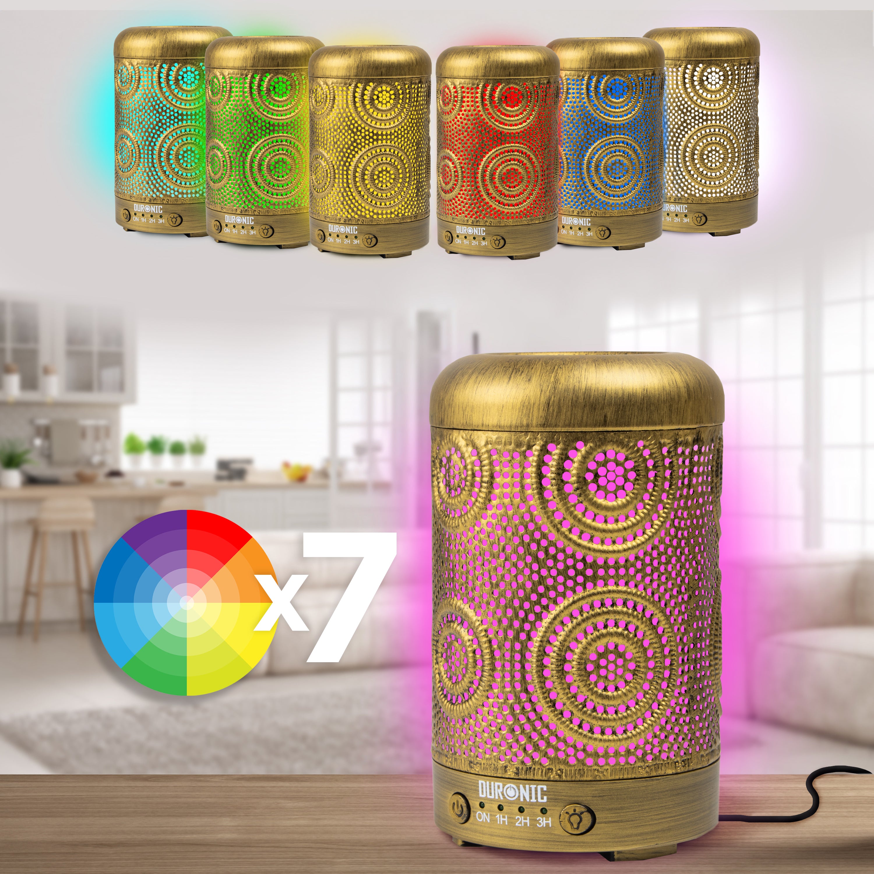 Duronic AD41 100ml Electric Aroma Diffuser with 7 Color LED Lights - Essential Oil Diffuser & Humidifier for Home, Office, Bedroom, Spa - Perfect for Relaxation, Sleep & Stress Relief