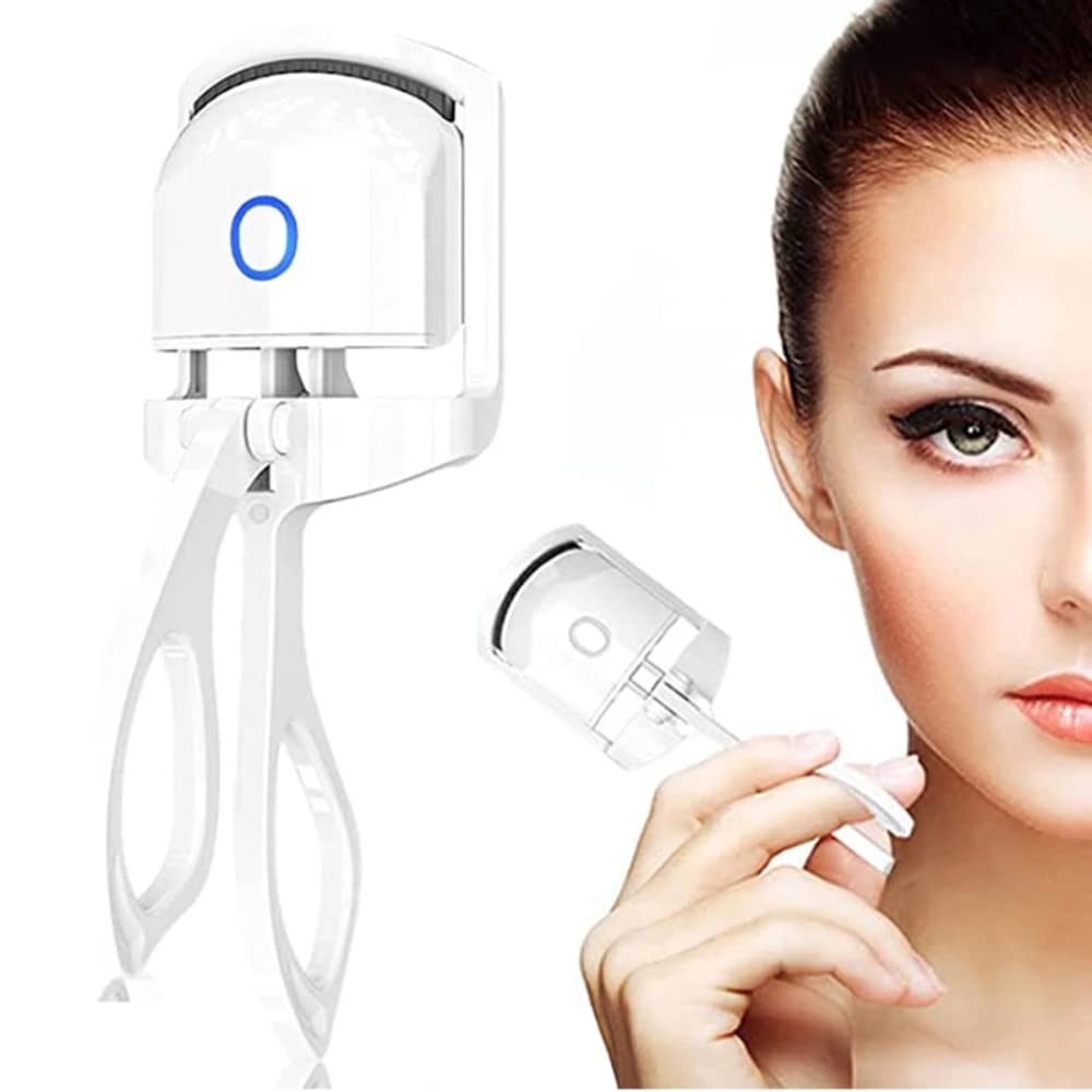 FHskFH Electric Heated Eyelash Curler with Silicone Pads - 2 Adjustable Heat Settings for Quick, Natural & Long-Lasting Curls | Perfect for Home Use, Travel & Professional Makeup