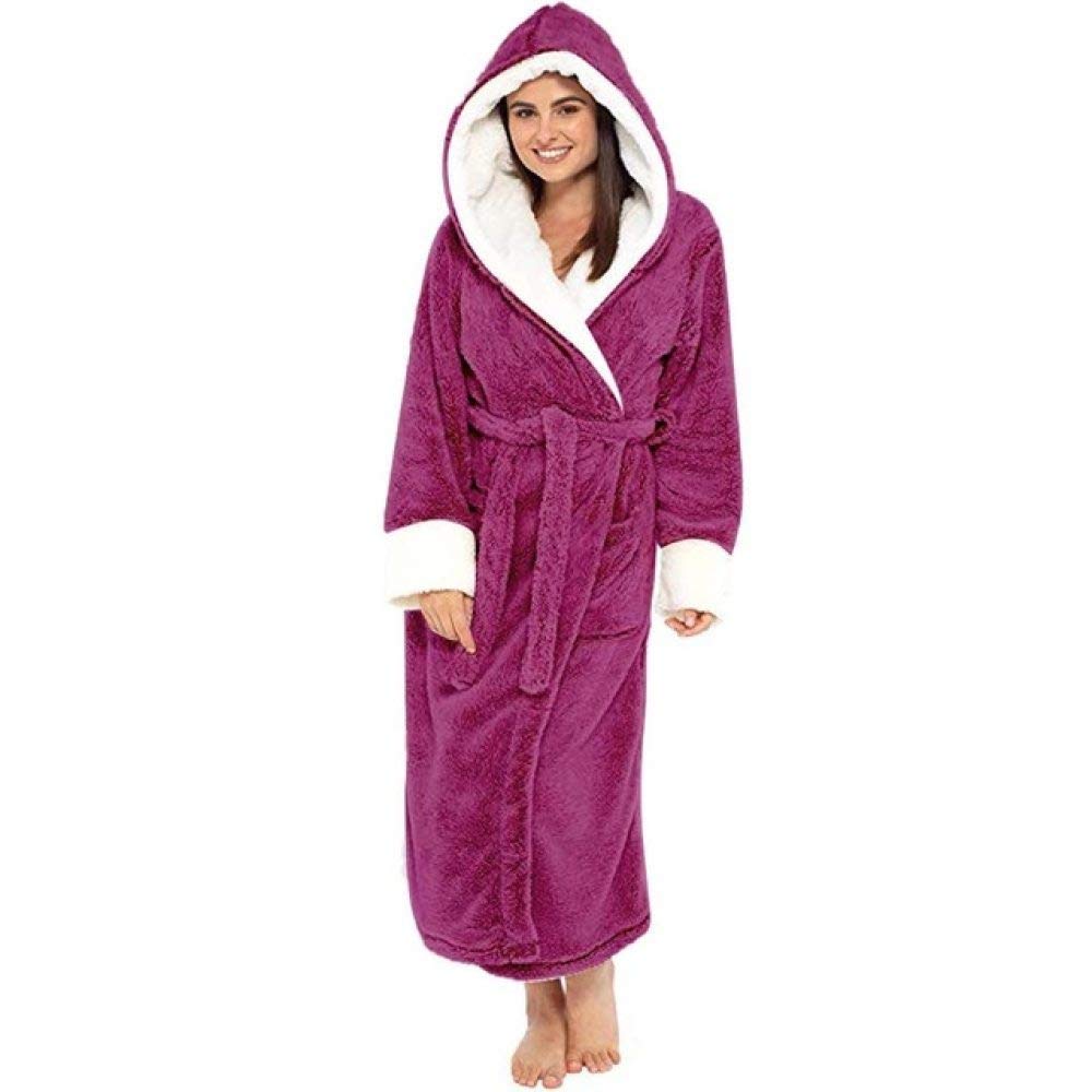 Premium Winter Plush Bathrobe for Women - Soft Hooded Long Shawl Robe with Pockets, Warm Fleece Loungewear for Spa, Home & Relaxation (Size F, XXXL)
