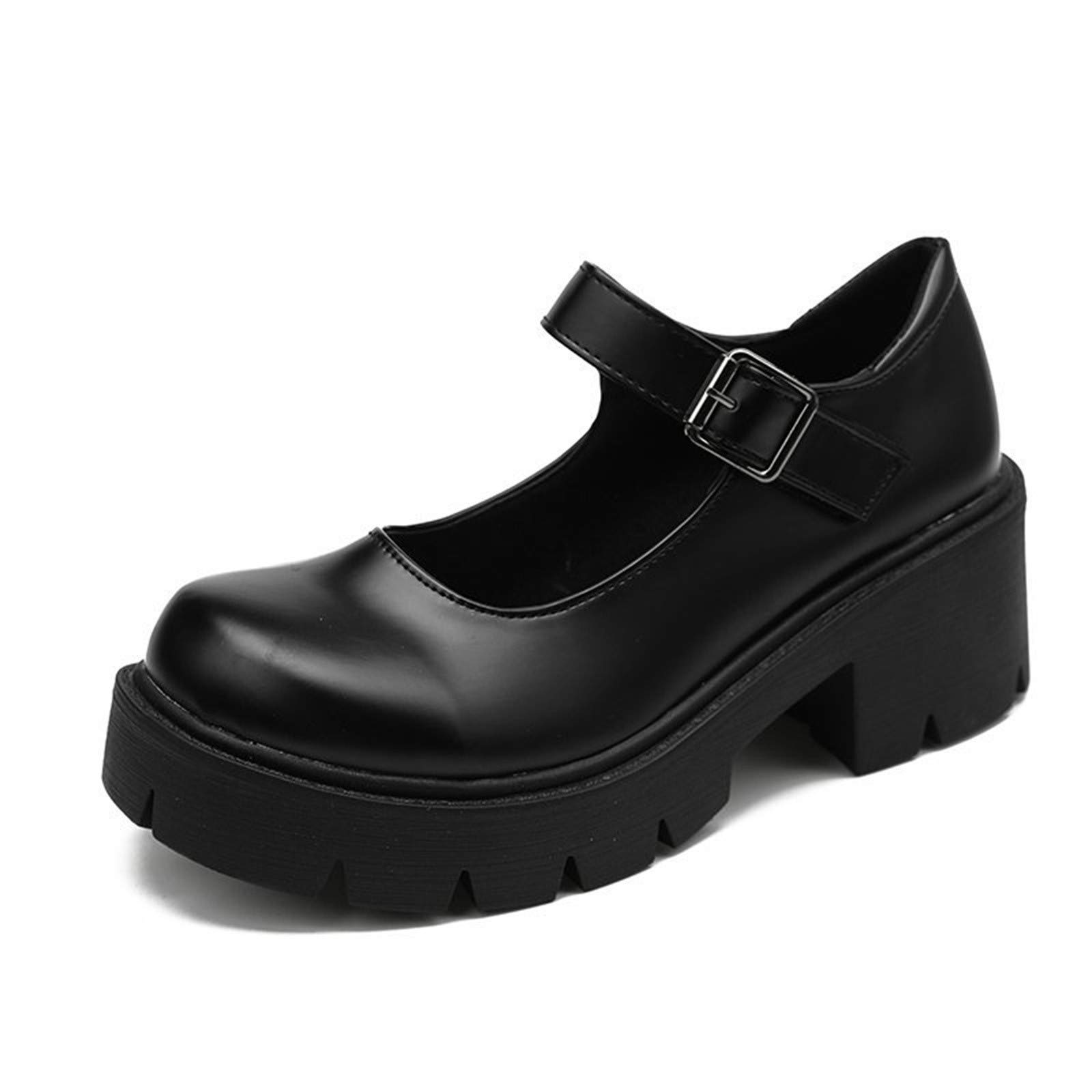 Vintage Thick Platform Heels for Women - Black Leather Casual Shoes with Non-Slip Sole | Winter Fashion Booties for Daily Wear, Office & Night Out