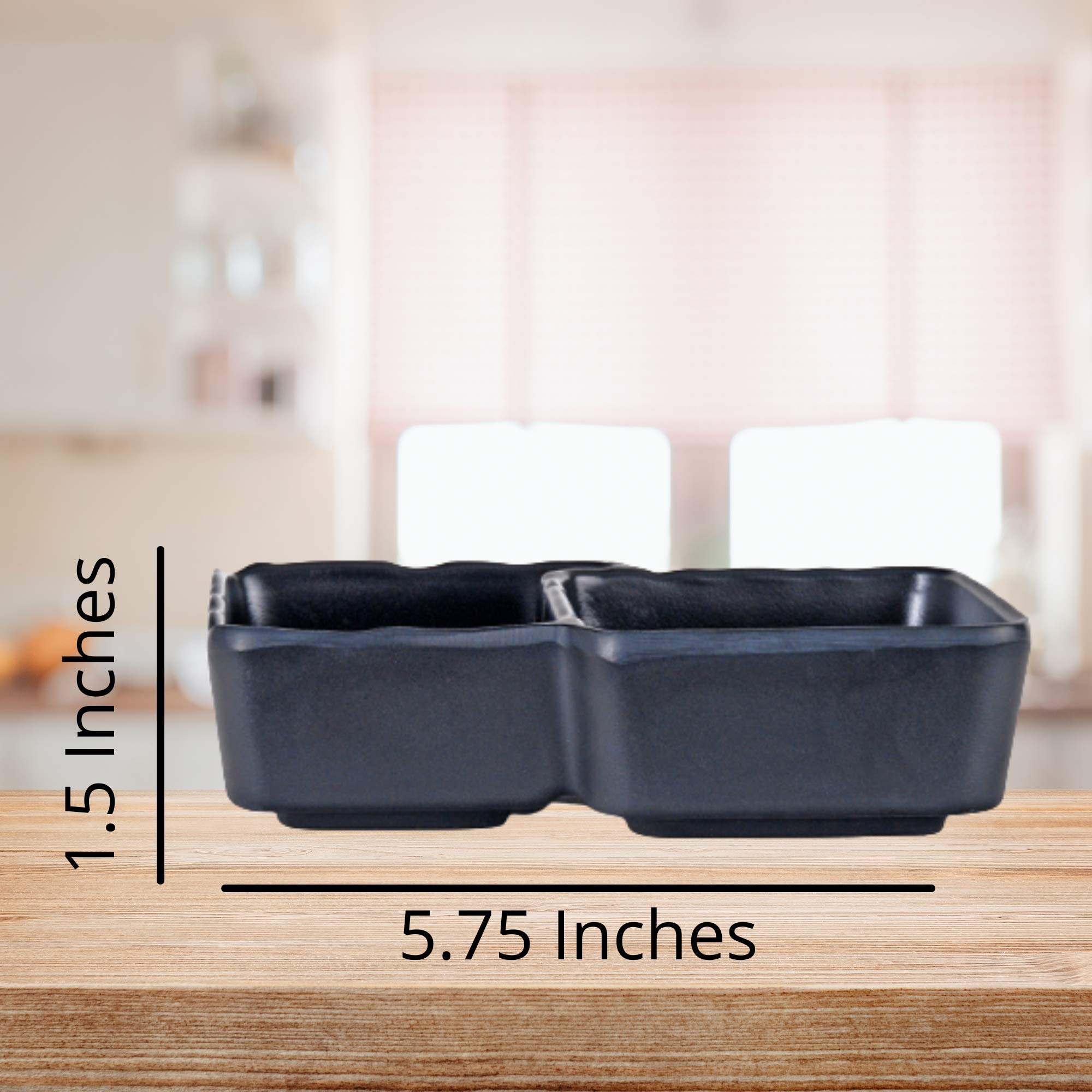 Needzo 2-Pack Melamine Divided Sauce Bowls - Dual Compartment Soy Sauce & Wasabi Dipping Plates, Durable Plastic Containers for Sushi, Dumplings & Asian Cuisine