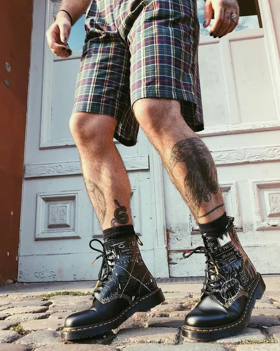 Dr. Martens 1460 Basquiat Black & White Leather Lace-Up Boots - Unisex Punk Style Ankle Boots for Men & Women | Perfect for Concerts, Streetwear & Alternative Fashion