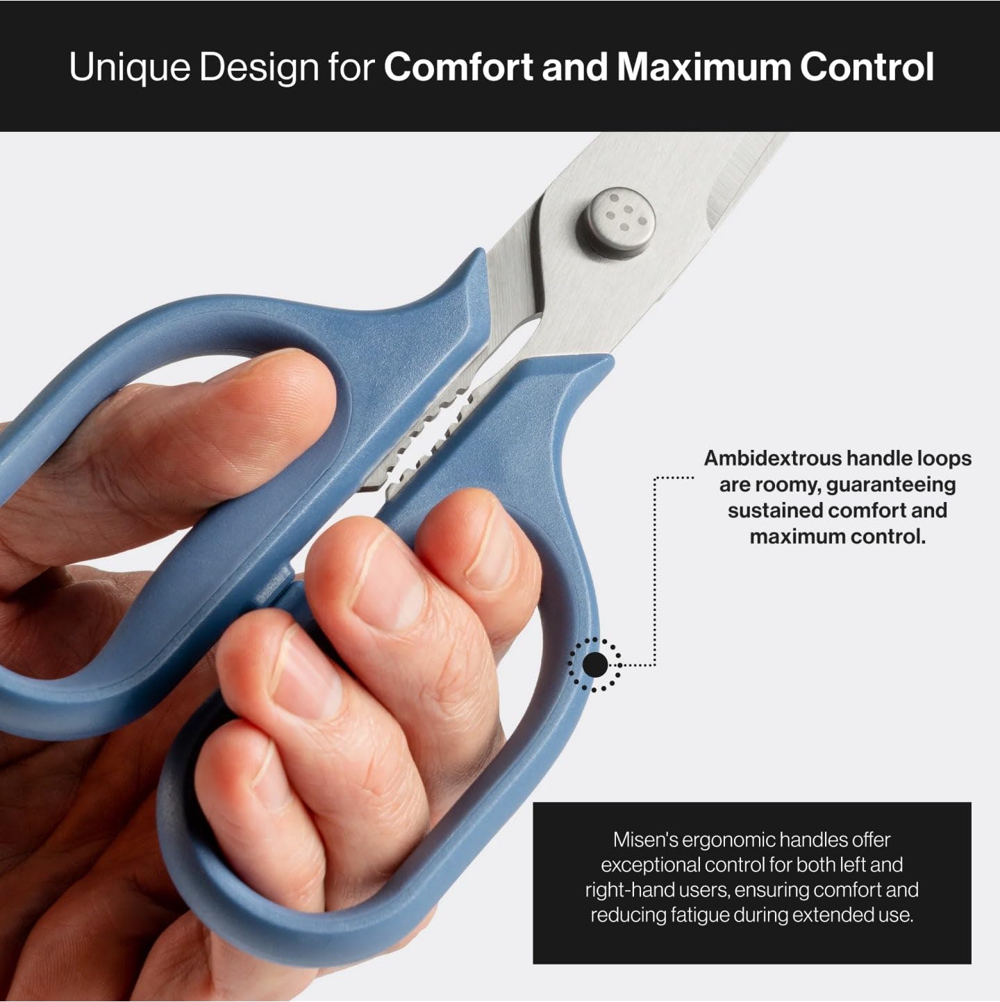 Misen Heavy Duty Kitchen Shears - Professional Stainless Steel Cooking Scissors for Cutting Meat, Poultry, Herbs & Vegetables - Ergonomic Ambidextrous Comfort Grip - Dishwasher Safe Easy Clean - Perfect for Meal Prep, Butchering & Crafting - Blue