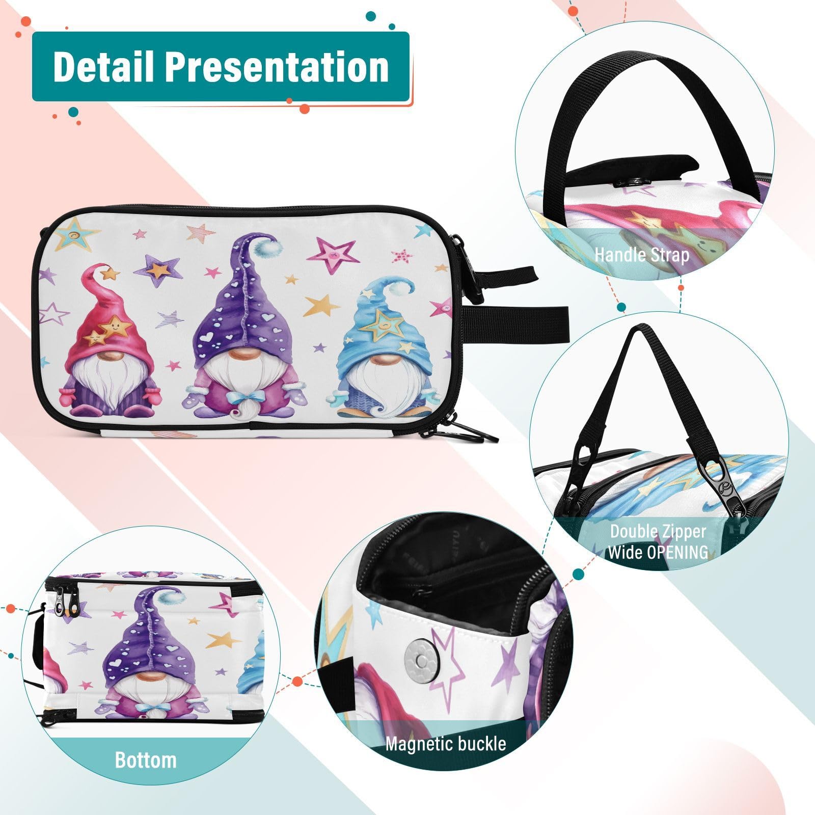 Gnome Makeup Bag with Brush Compartment - Travel Cosmetic Organizer for Women