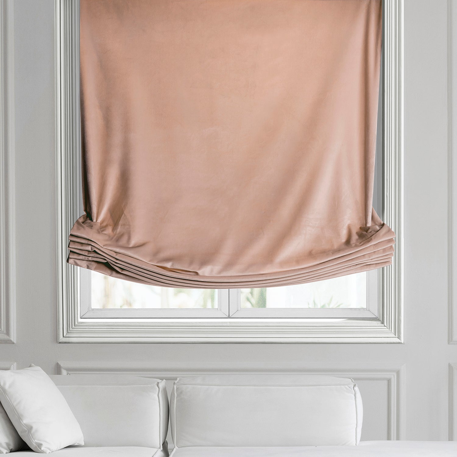 Peach Blossom Heritage Plush Velvet Roman Shade - Elegant Window Treatment for Living Room & Bedroom