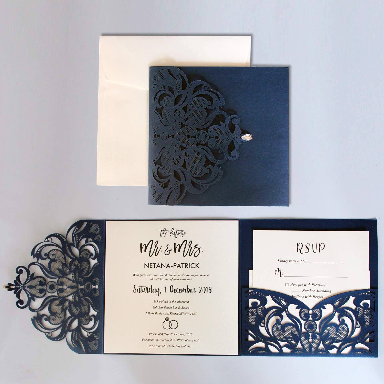 Elegant Navy Blue Wedding Invitations with RSVP Cards & Envelopes - Set of 50 for Formal Weddings, Bridal Showers & Anniversary Celebrations