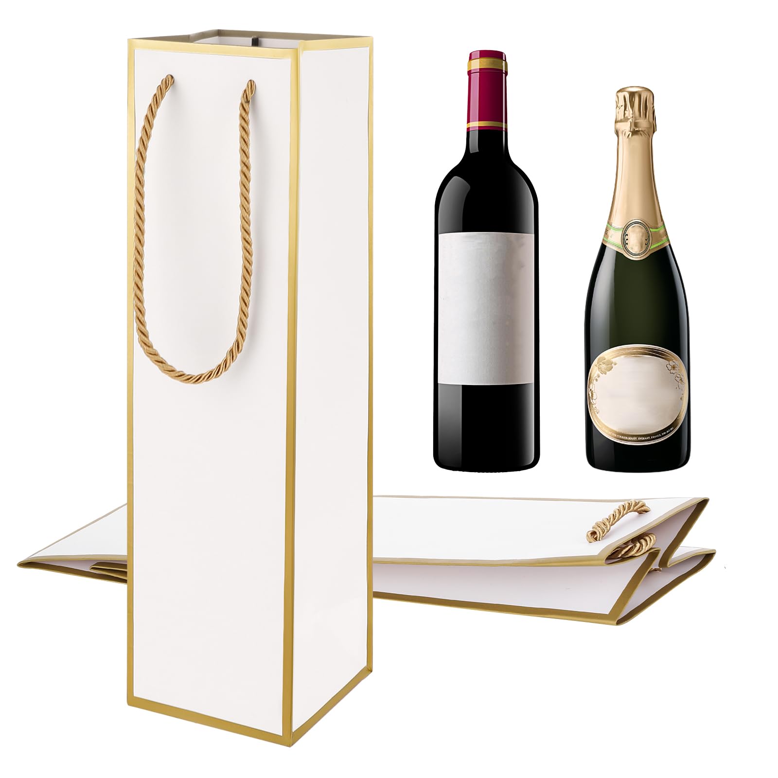 Luxury Wine Gift Bags 2 Pack - Reusable Gold Foil Printed Wine Bottle Bags 4
