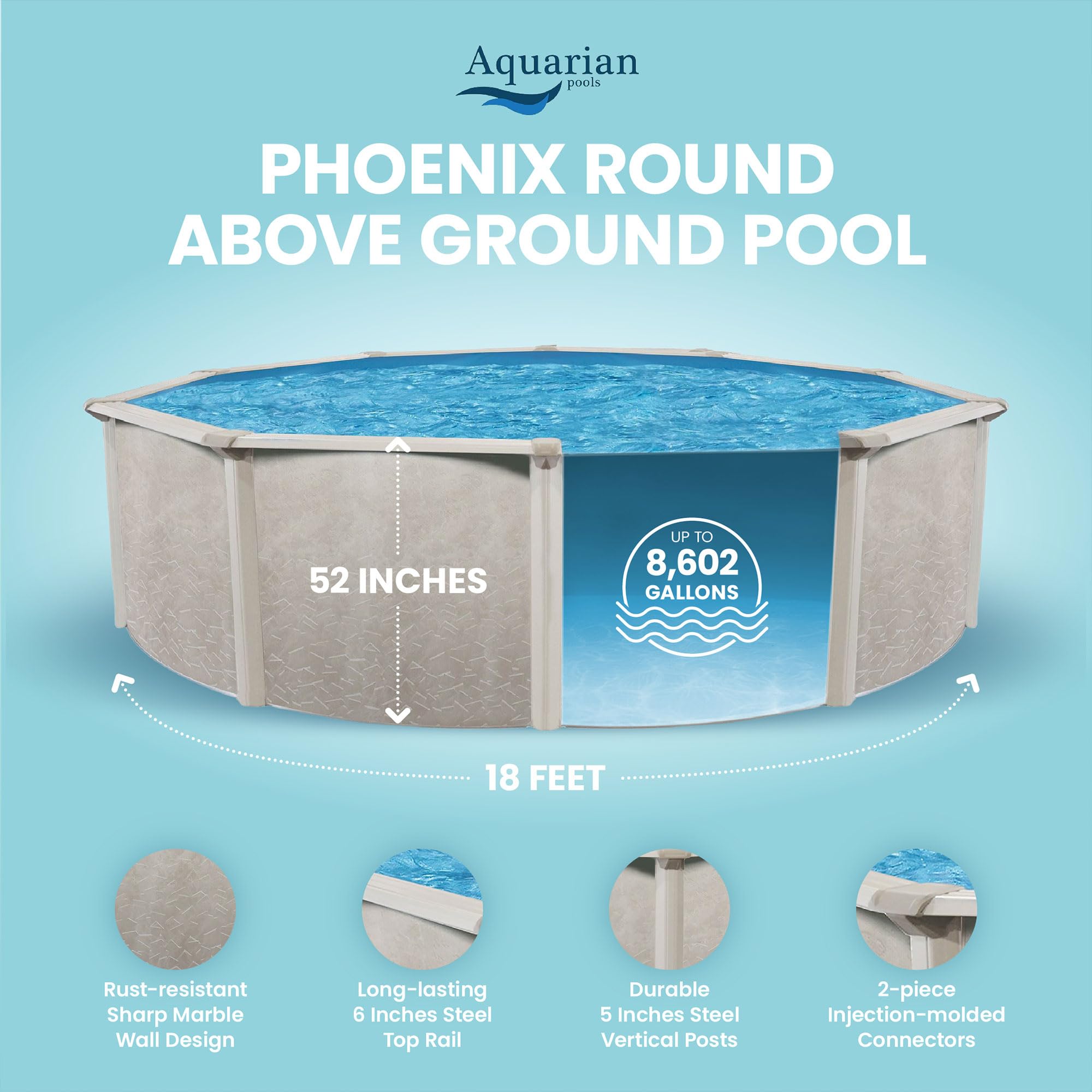 Aquarian Steel-Frame Round Above-Ground Swimming Pool 18' x 52