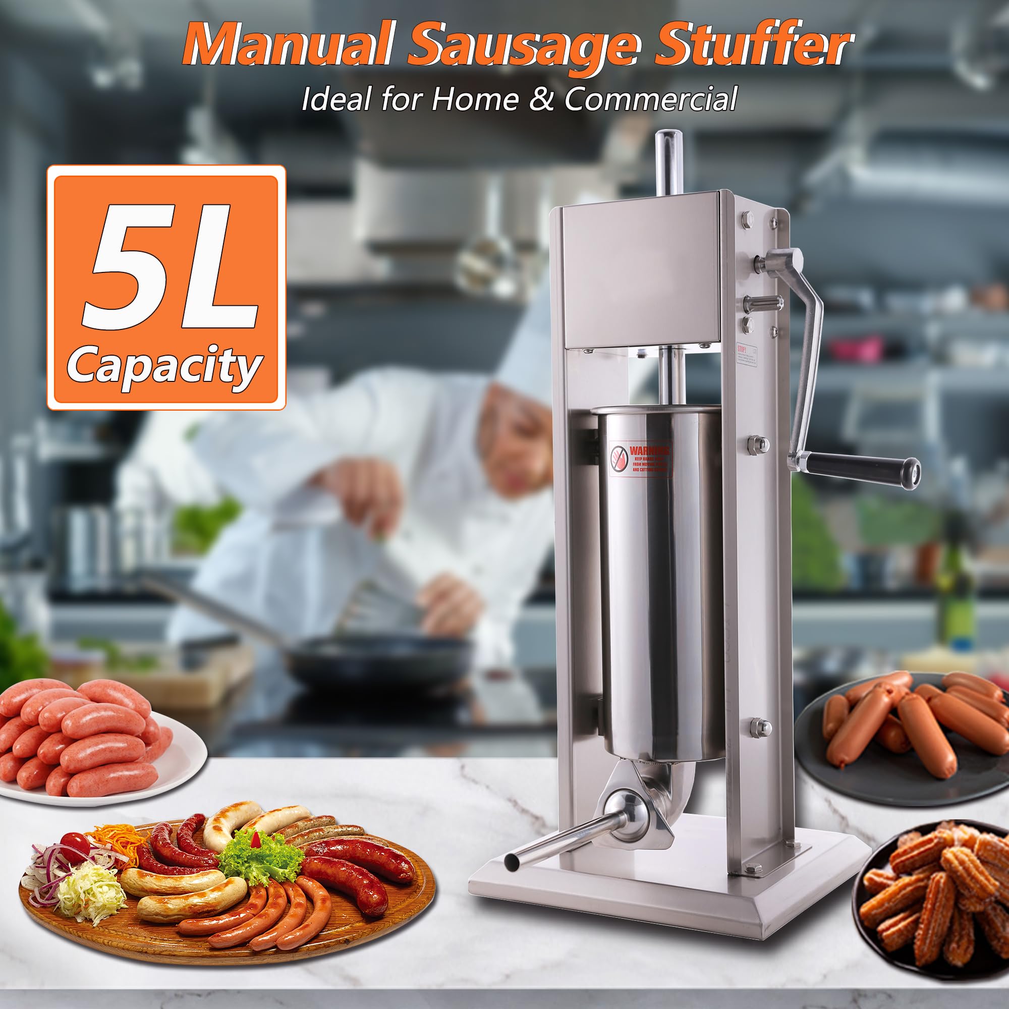 11 Lb/5 L Stainless Steel Vertical Sausage Stuffer with 2-Speed Motor - Perfect for Home Sausage Making, Meat Grinding & Food Processing
