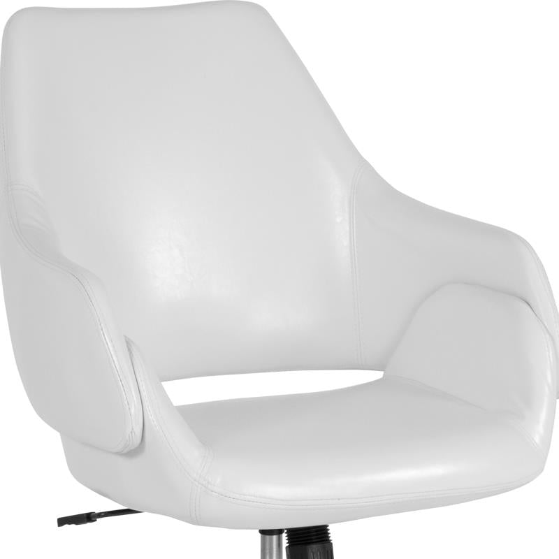 FLASH Madrid White Leather Upholstered Mid Back Office Chair - Ergonomic Home & Office Desk Chair for Comfortable Working & Studying