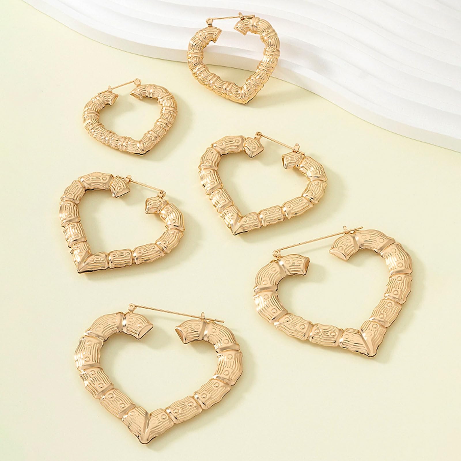 Large Gold Bamboo Heart Hoop Earrings - 90s African Jewelry for Women | Black History Month Outfit Accessories & Gifts for Her | Perfect for Parties, Weddings, and Cultural Celebrations