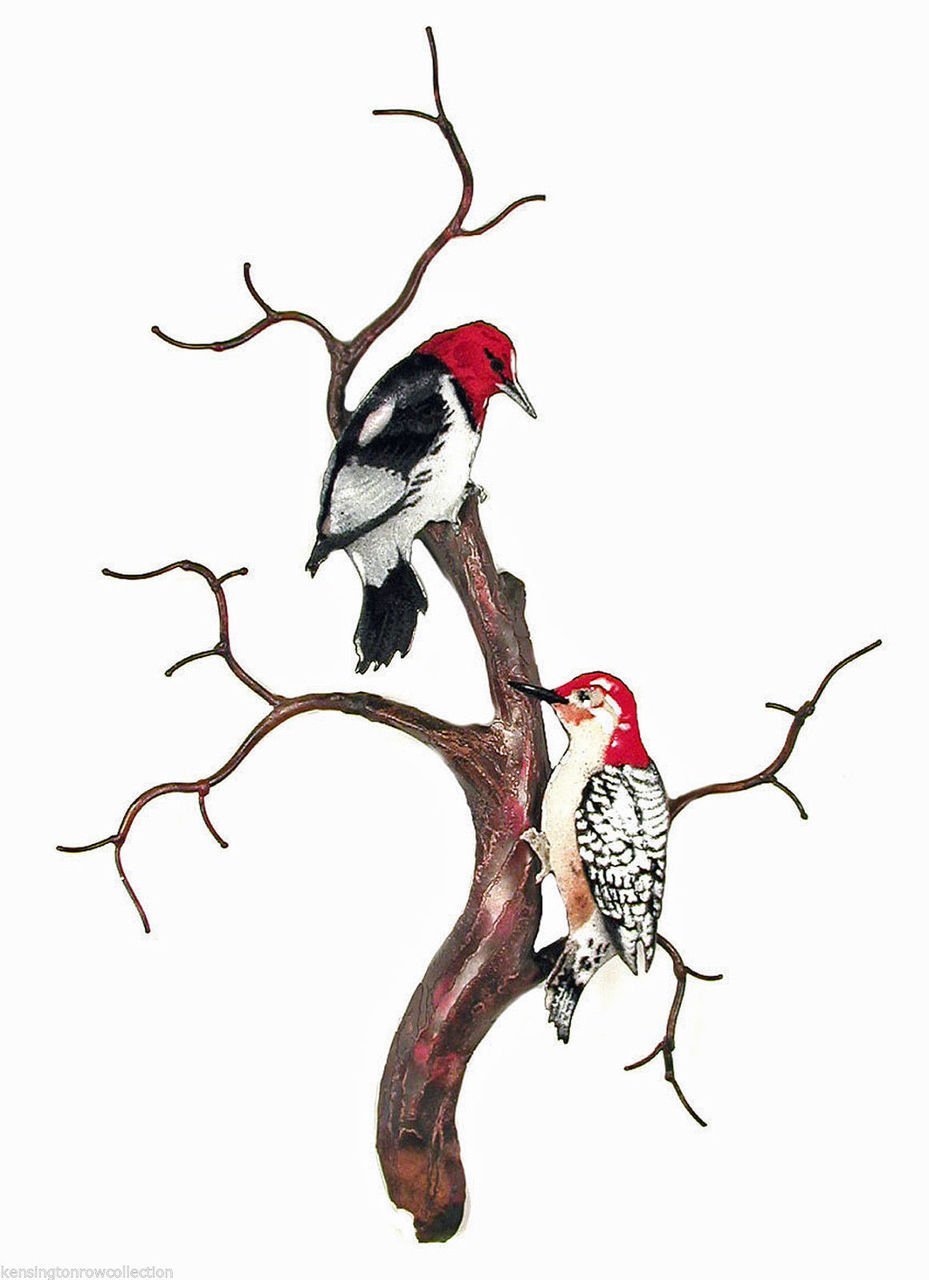 Woodpeckers on Bare Branch Tree Metal Wall Sculpture - Handmade Nature-Inspired Wall Art Decor for Living Room, Bedroom & Office