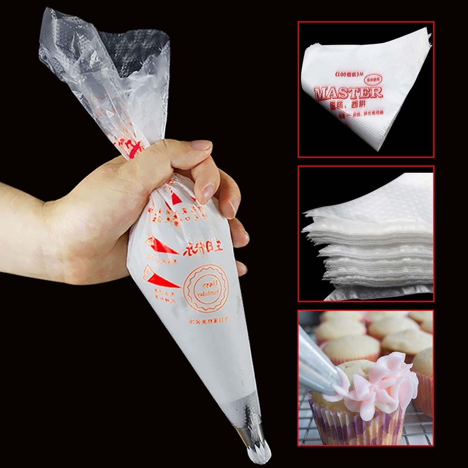 100-Piece Transparent Polyethylene Cake Decorating Icing Piping Bags Set - Medium Size for Baking, Dessert & Pastry Decoration - Perfect for Home Bakers & Professional Chefs