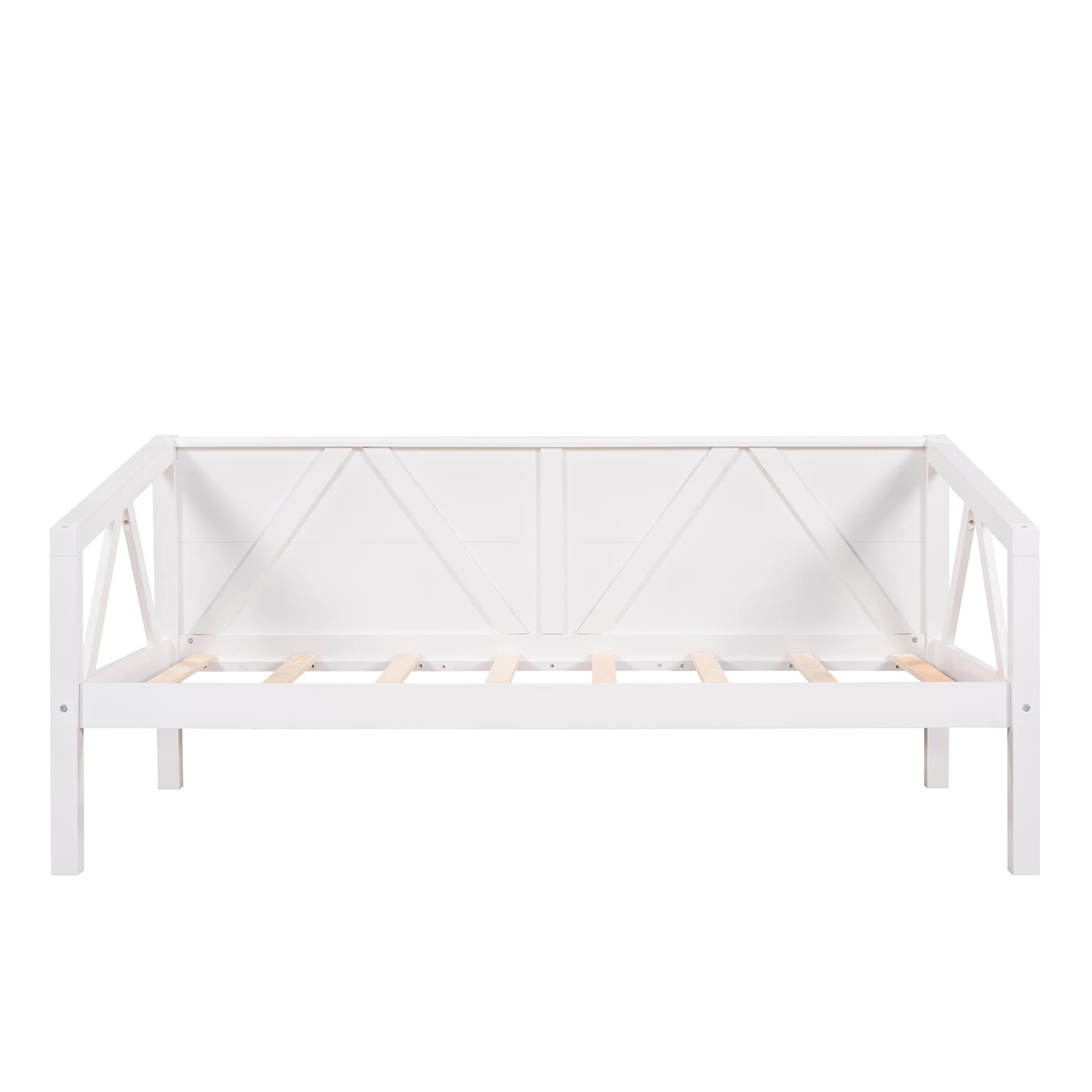 SOFTSEA Twin Daybed Frame - Sturdy Wooden Bed Frame with Wood Slats Support & Triangle Design | Perfect for Guest Room, Dorm, or Small Space Living