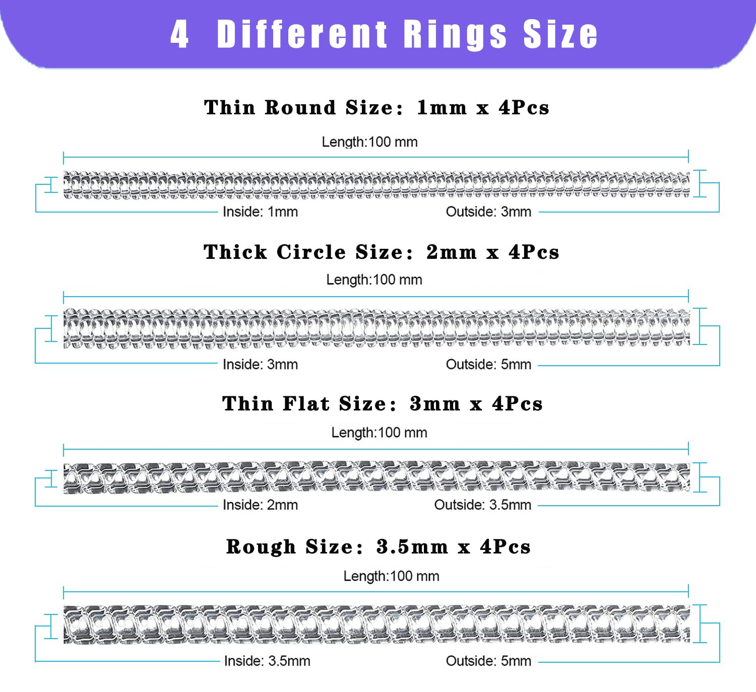 JRONGHE 16-Pack Invisible Ring Sizer Adjuster for Loose Rings - 4 Sizes Clear Silicone Ring Guards for Women & Men, Spiral Ring Resizer Tightener & Spacers - Perfect for Engagement Rings, Wedding Bands & Jewelry Resizing