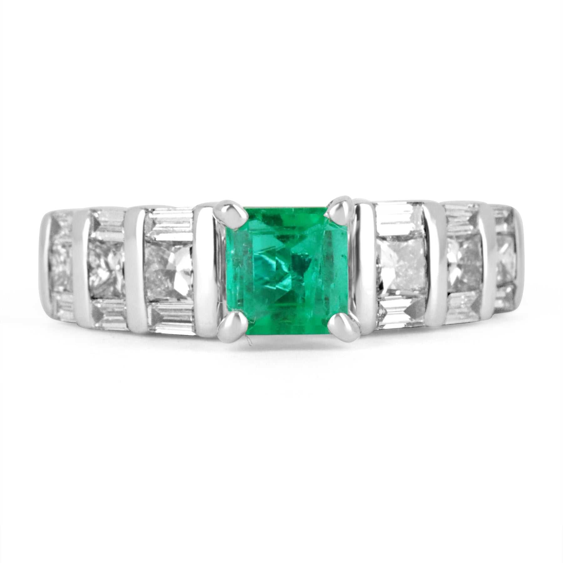 1.10tcw Vivid Green Colombian Emerald & Diamond Princess Cut 14K Gold Engagement Ring for Women - Perfect for Proposals, Anniversaries & Special Occasions