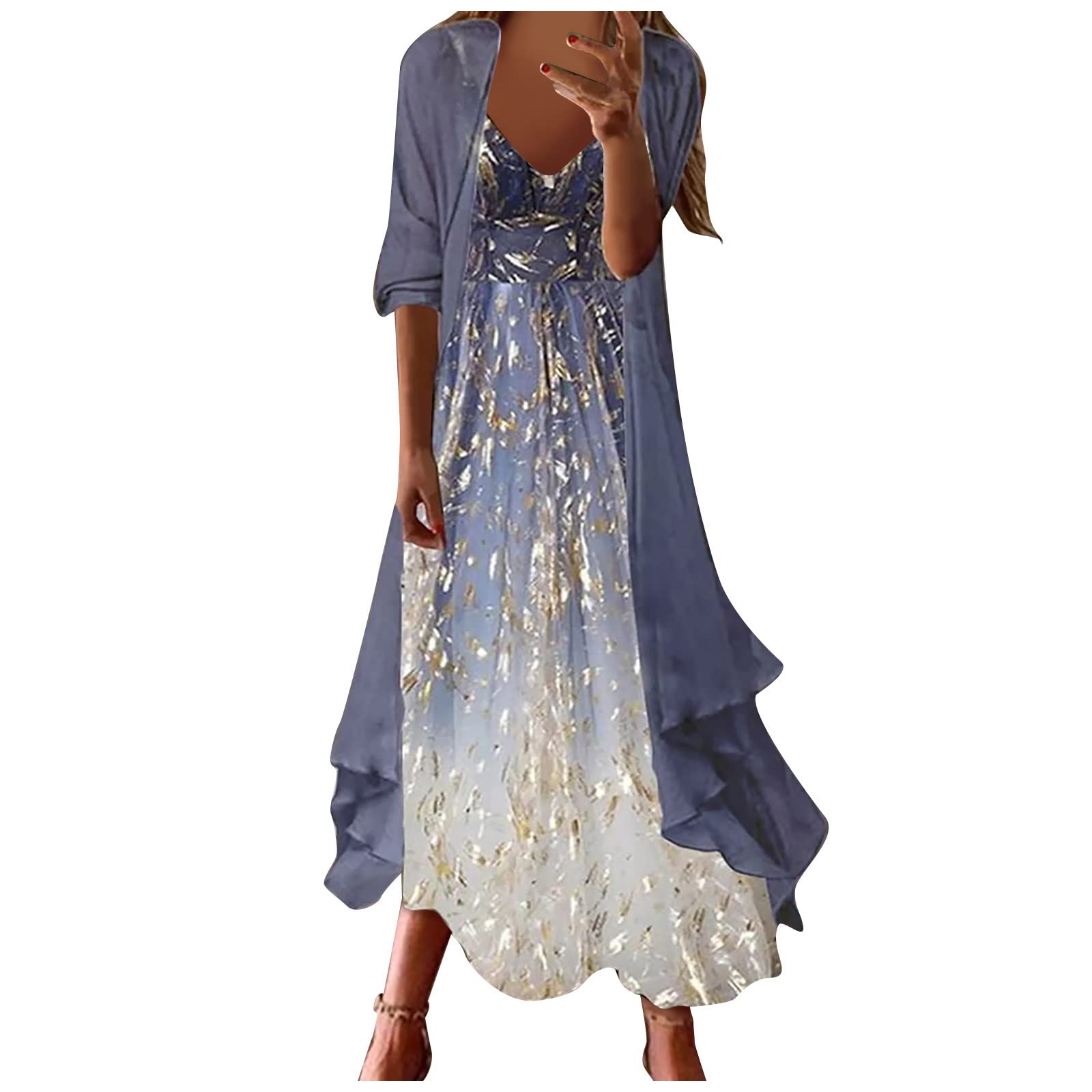 Plus Size Summer Maxi Dress for Women - Casual Fashion Print V-Neck Two Piece Set | Flowy Beach Dress for Vacation, Party & Everyday Wear