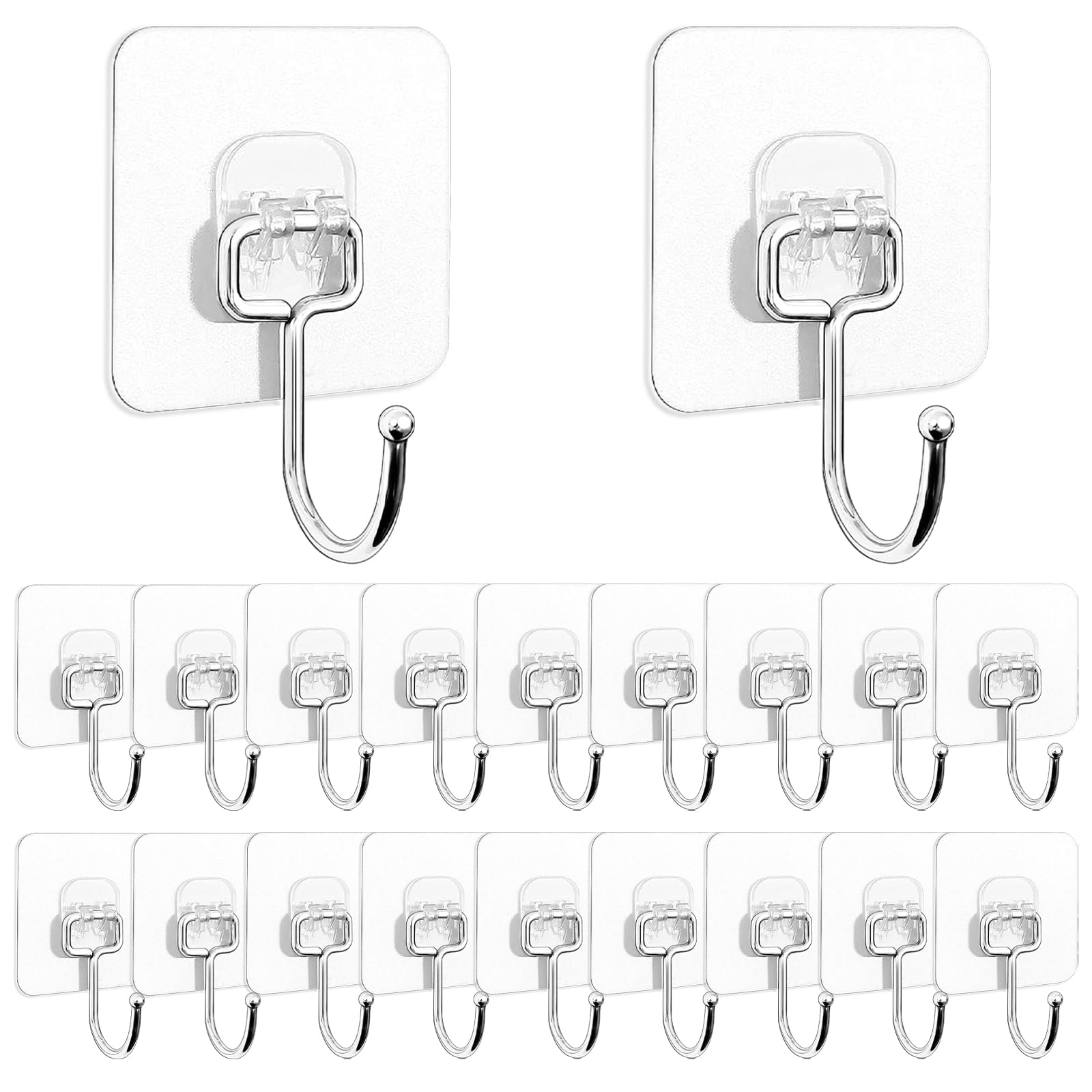 20 Pack Heavy Duty Adhesive Wall Hooks - Waterproof & Rustproof Hanging Hooks for Hats, Coats, Keys, Towels - Strong Mounting Solution for Bathroom, Kitchen, Home & Outdoor Organization (Indoor/Outdoor Use)