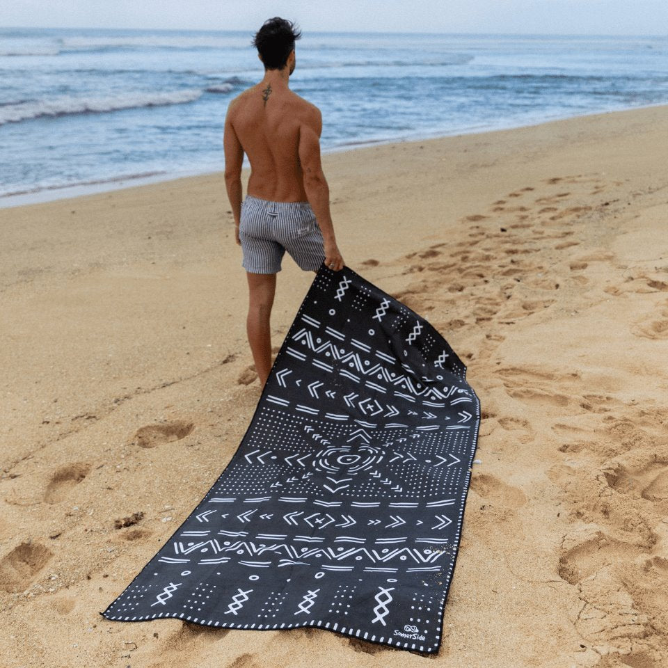 Extra Large Tribal Black Sand-Free Beach Towel - Quick Dry, Lightweight & Ultra Absorbent for Pool, Vacation & Outdoor Activities