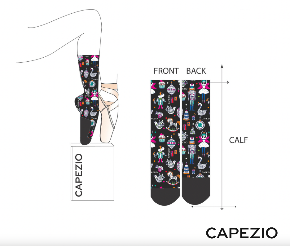 PC001 Printed Ballet Socks - Nutcracker Christmas Dance Slippers for Ballet, Gymnastics & Holiday Performances