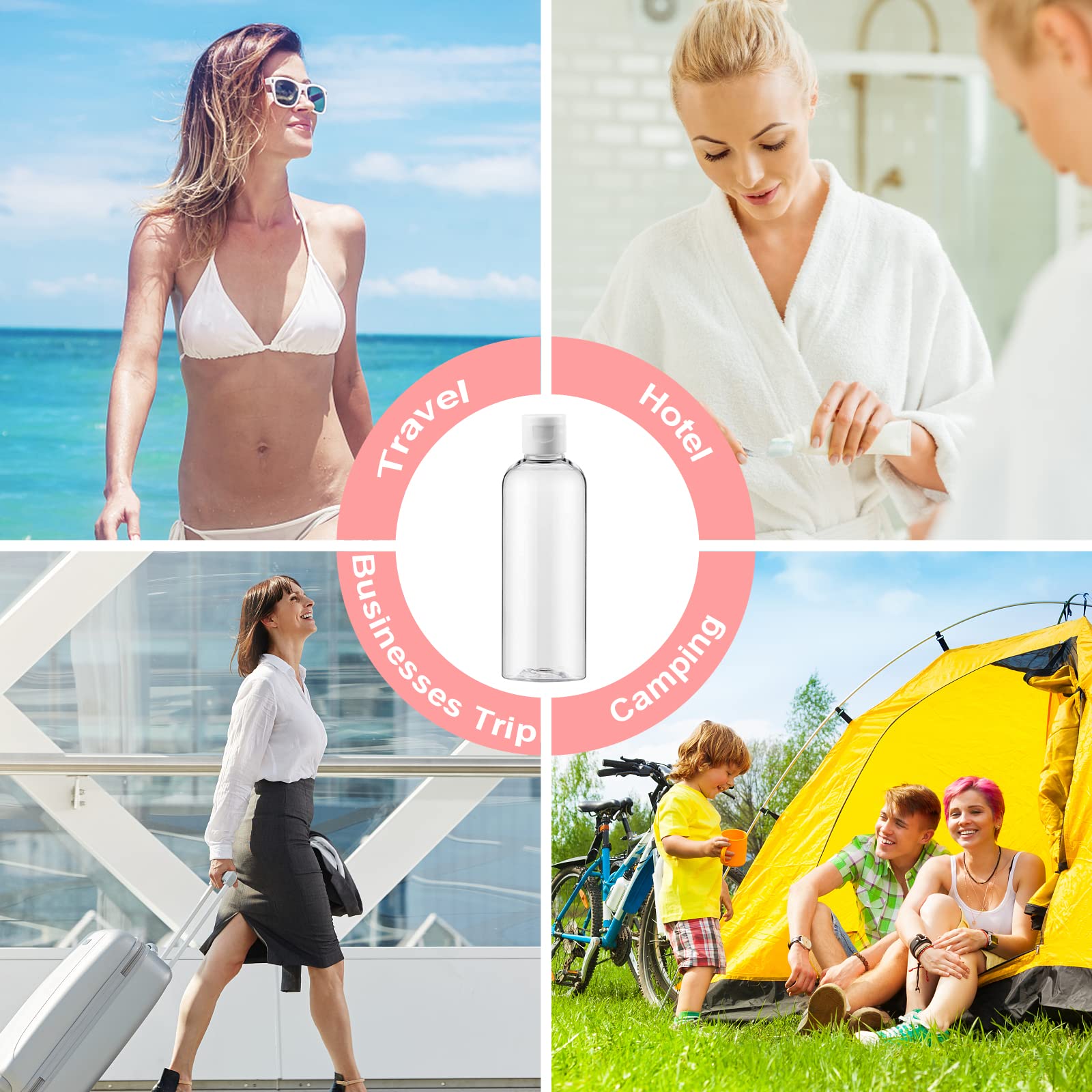5Pcs 100ml Clear Travel Bottles with Lids - Leakproof Refillable Plastic Containers for Shampoo, Lotion & Cosmetics | TSA Approved Toiletry Bottles for Air Travel, Gym & Vacation Essentials