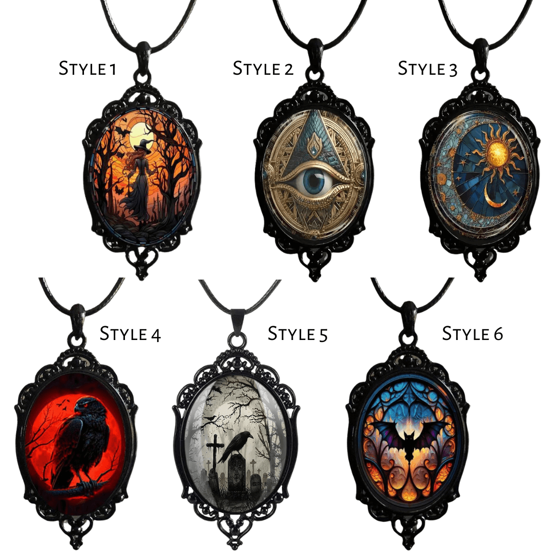 Gothic Cross Crow Raven Embossed Halloween Pendant Necklace for Women & Men | KY001 | Perfect for Halloween Costumes, Gothic Fashion & Dark Aesthetic Jewelry