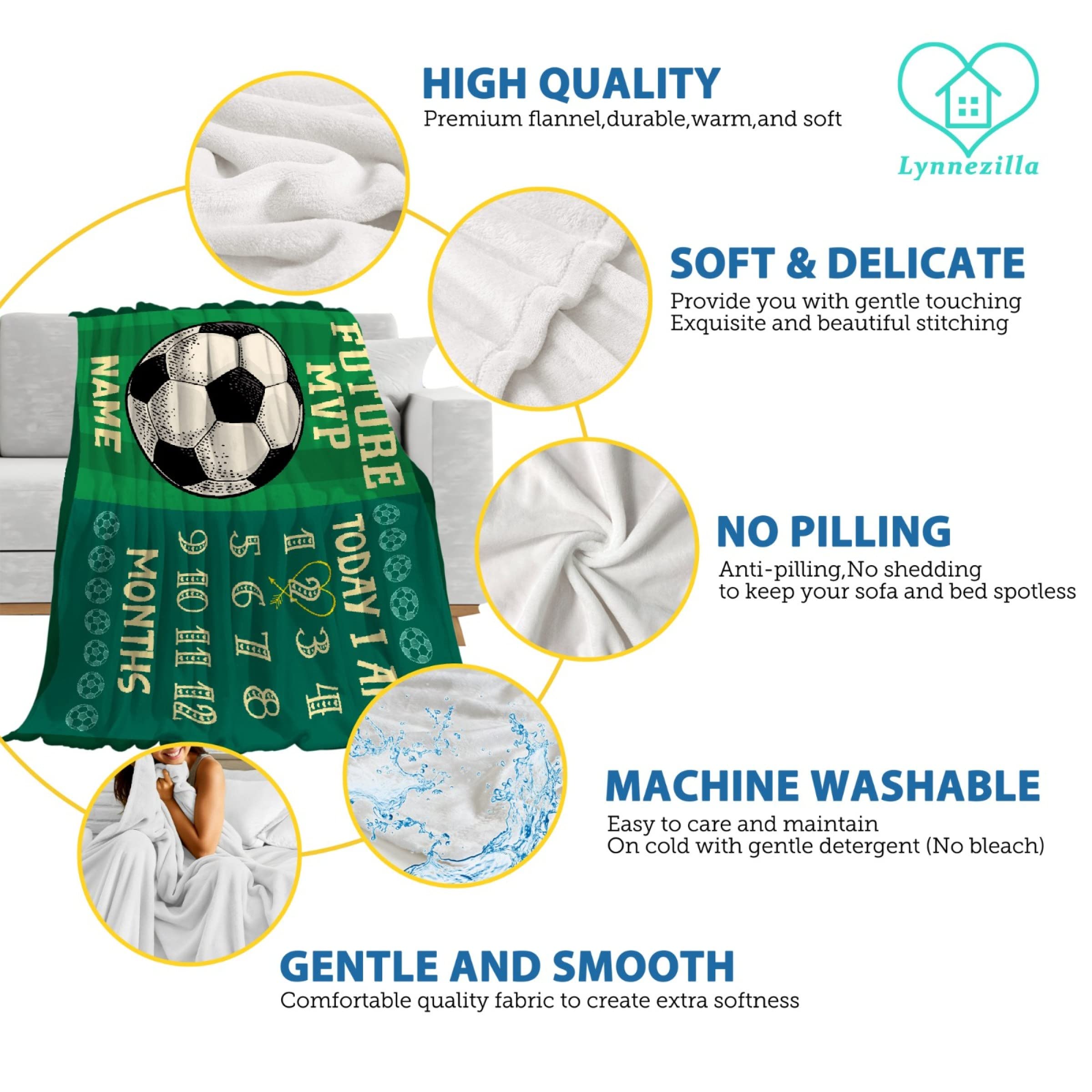 Personalized Baby Milestone Blanket with Name - Custom Soccer Theme Newborn Boy Girl Monthly Blanket 90