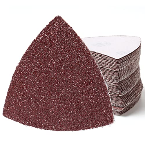 AIRIC 100-Pack 3-1/8 Inch (80mm) Triangular Hook & Loop Sanding Pads - 60 Grit Oscillating Tool Sandpaper for Wood, Metal & Paint Removal - Perfect for Multitools, DIY Projects & Home Renovations