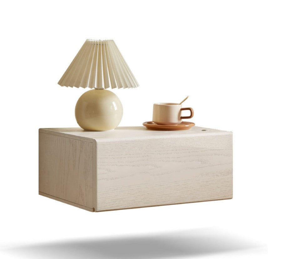 Solid Oak & Poplar Wood Floating Nightstand - Modern Bedside Table with Storage Shelf for Bedroom, Living Room, or Nursery