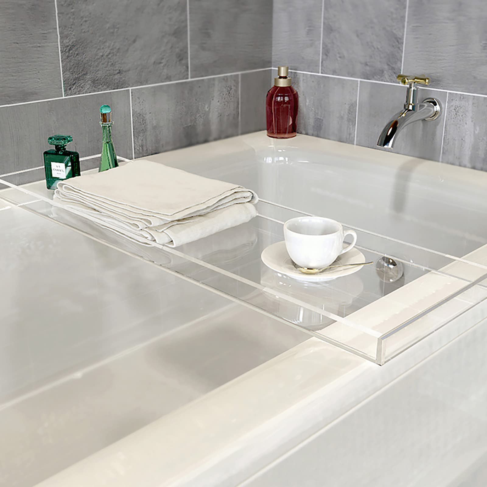 Clear Acrylic Bathtub Tray - 76cm & 82cm Spa Bath Organizer with Non-Slip Design | Perfect for Bathroom Storage, Shower Caddy & Toilet Organization (82x20x3cm) | Ideal for Relaxing Baths, Spa Days & Bathroom Decluttering