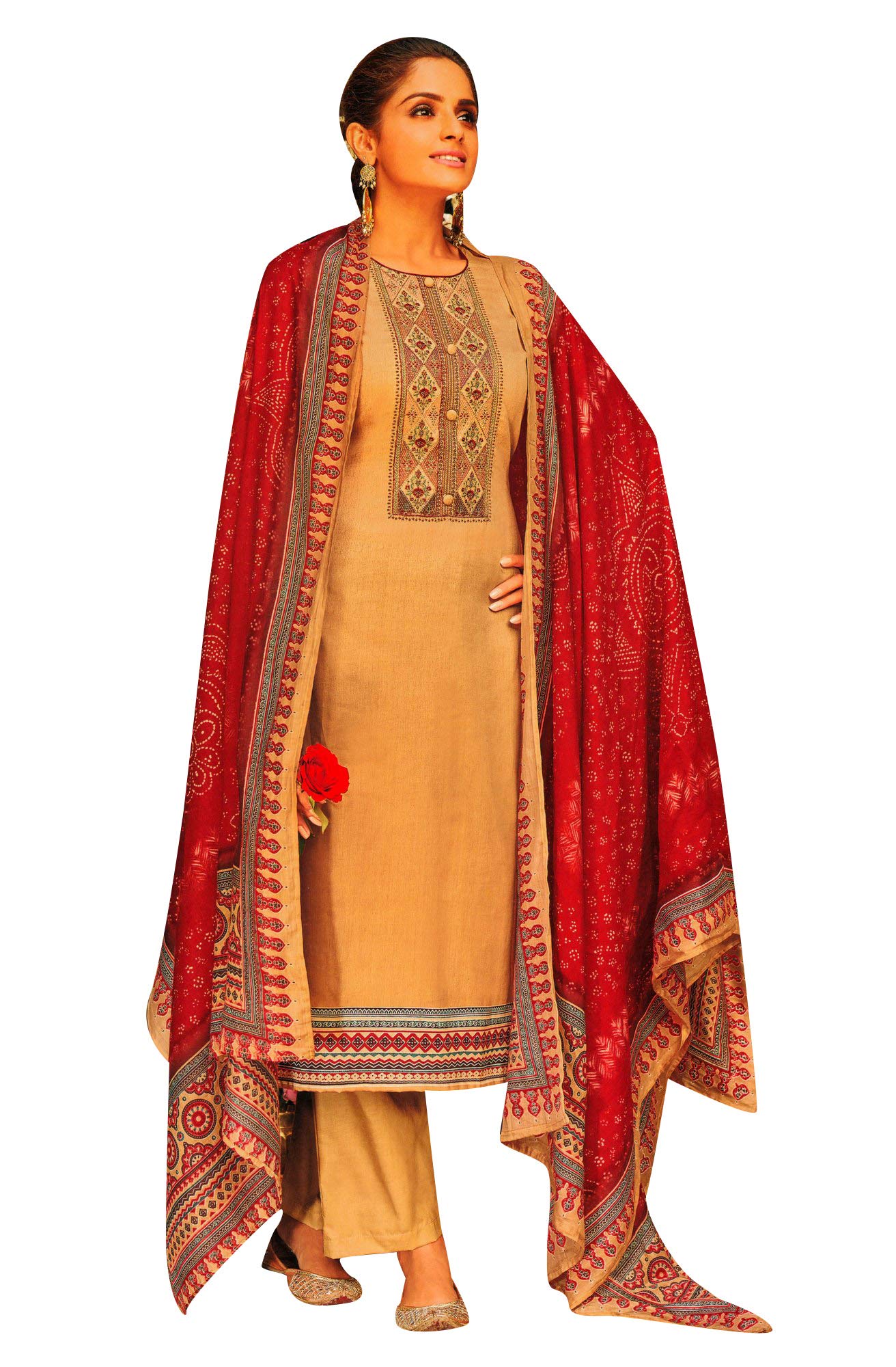 Elegant Pure Cotton Embroidered Salwar Kameez with Bandhani Printed Dupatta - Traditional Indian Outfit for Women, Perfect for Weddings, Festivals and Special Occasions
