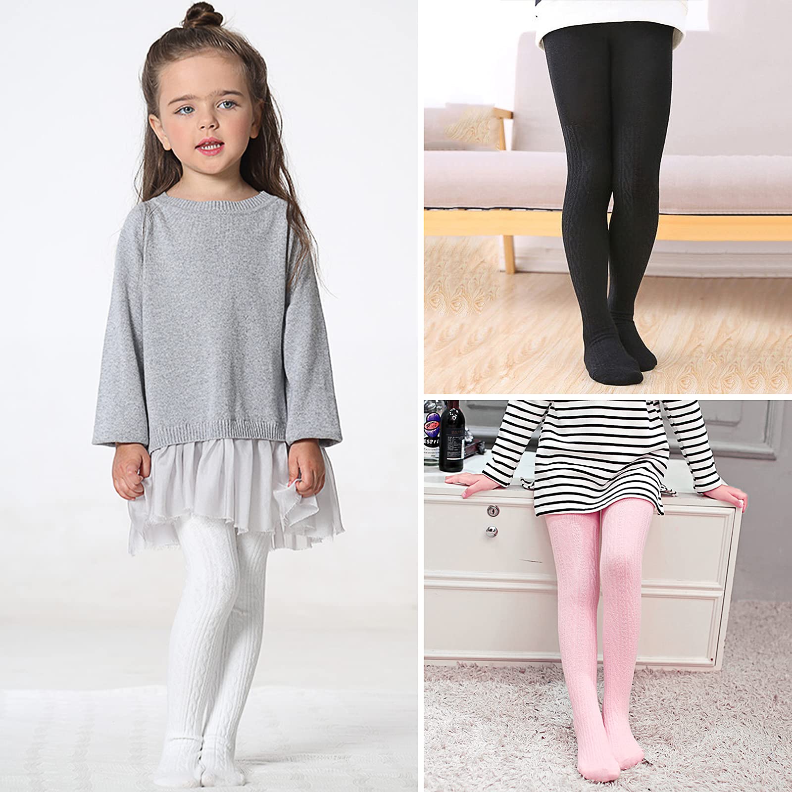 TechCity Girls' Seamless Cotton Cable Knit Tights & Leggings for Toddlers 2-14 Years - Soft Warm Winter Stockings for School, Playtime & Everyday Wear