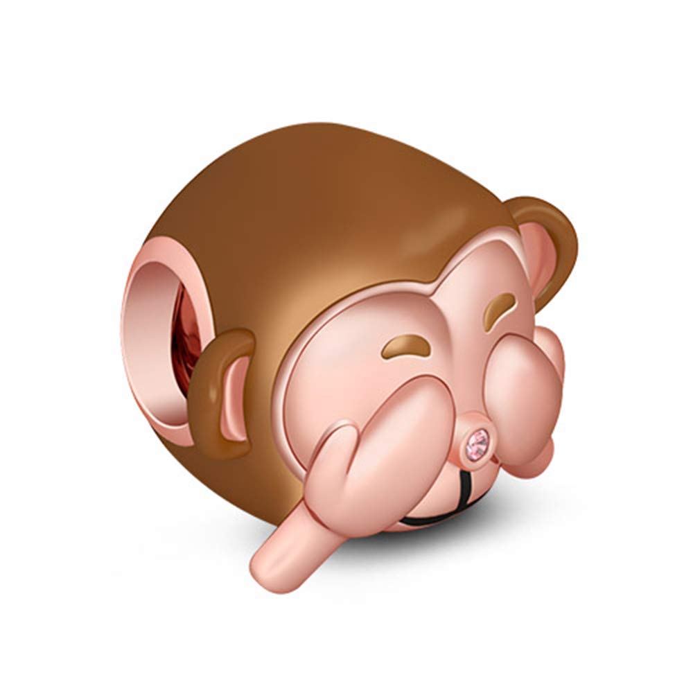GNOCE 925 Sterling Silver Monkey Charm Bead - See No Evil Monkey Pendant with Pink Nose for Bracelet & Necklace | Champagne Plated Jewelry Gift for Women | Perfect for Birthdays, Anniversaries & Everyday Wear